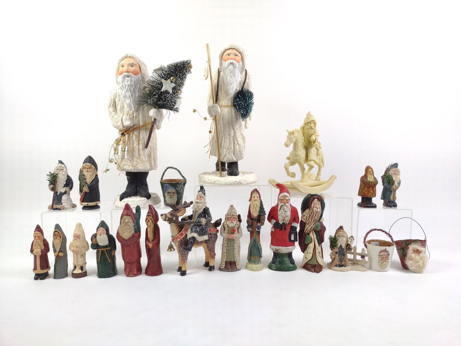20 Vintage Santas incl Pencil and Dept 56: 4" to 15" high. LR