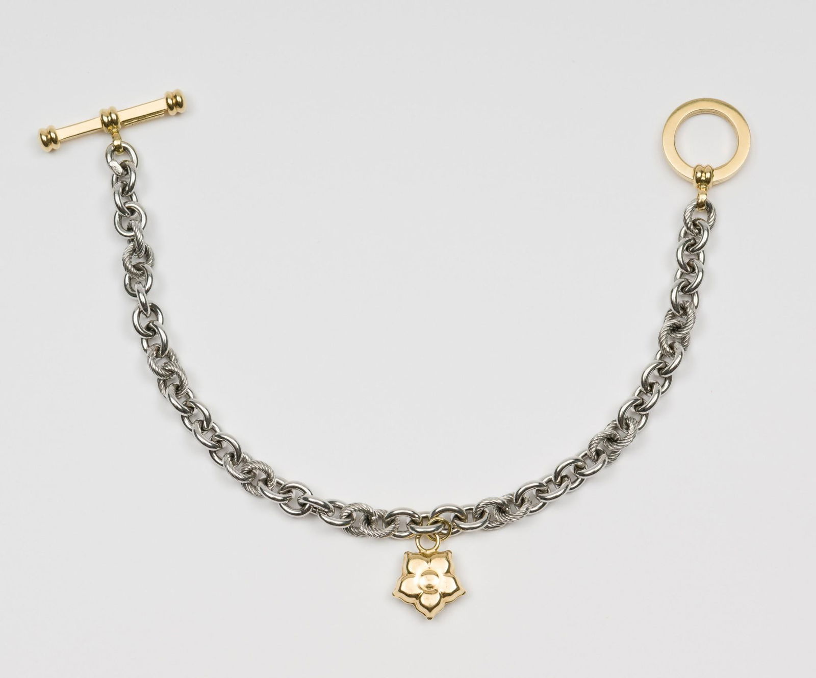 Platinum Chain Link Bracelet with 18k Yellow Gold Accents and Charm (1 of 3)