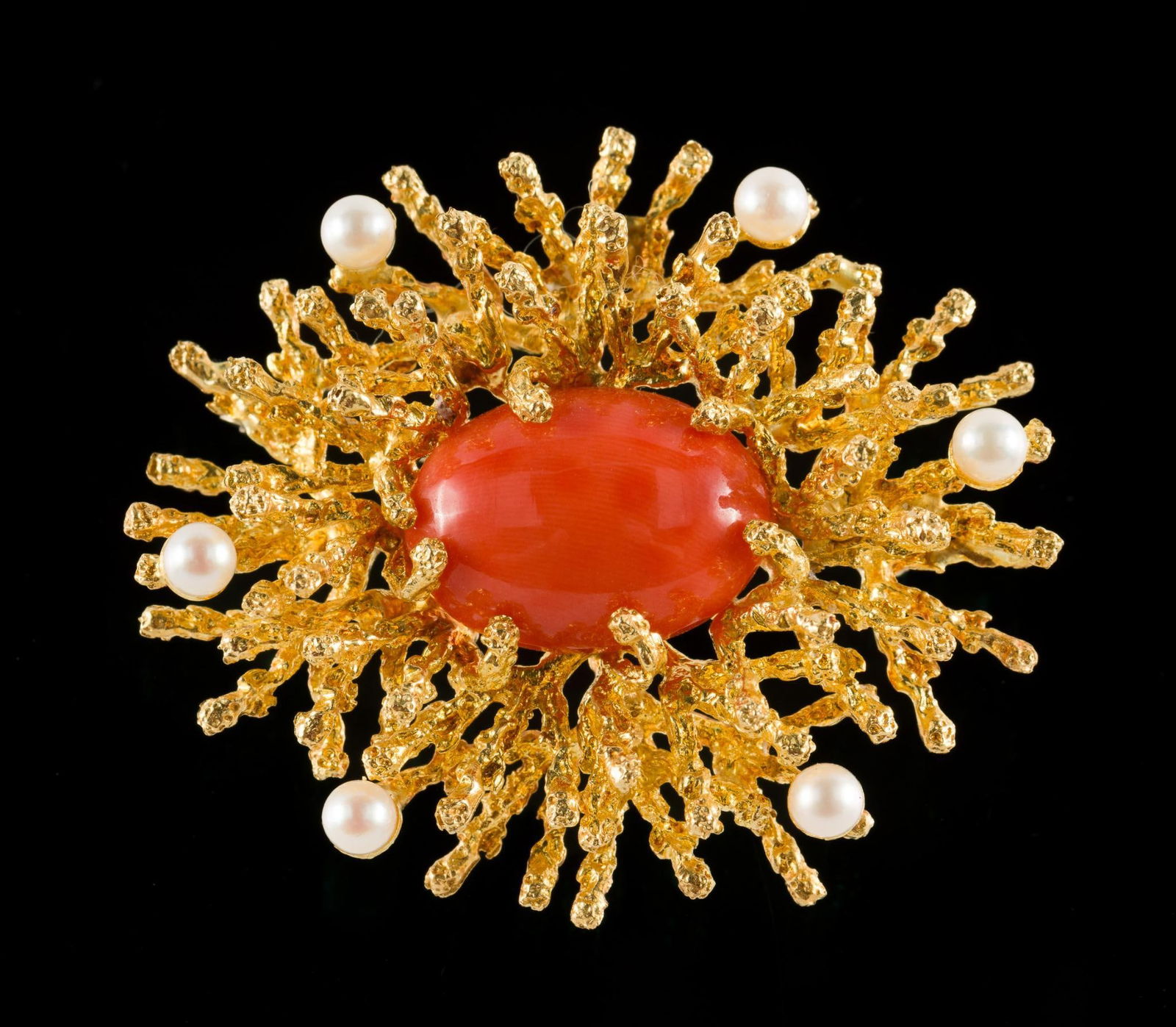 Italian 18k Gold, Coral & Pearl Brooch (1 of 3)