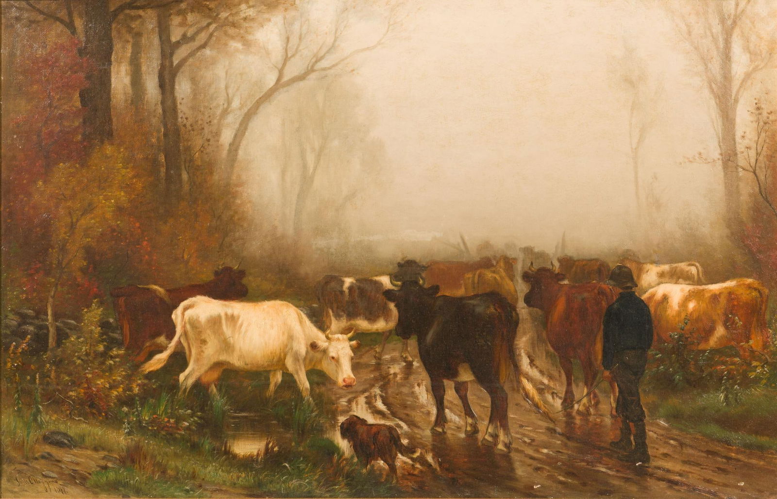 John Carleton Wiggins 1848 - 1932 Oil on Canvas Painting (1 of 4)