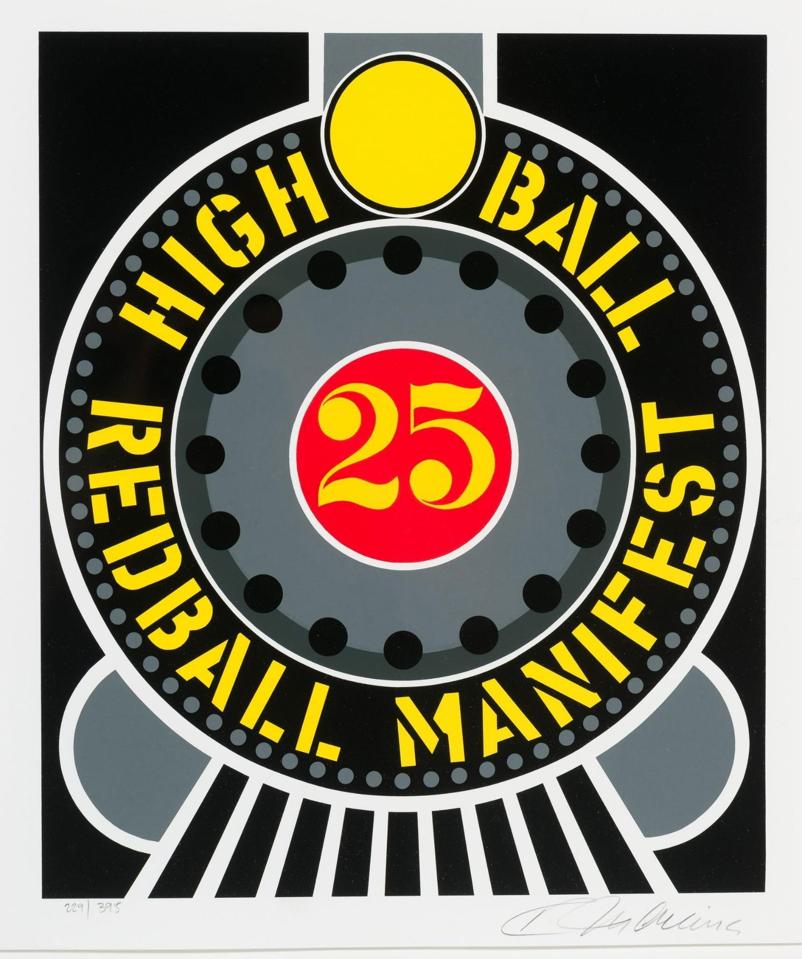 Robert Indiana (1928-2018 American) Highball on Redball Manifest: DESCRIPTION: Highball on Redball Manifest. 229/395. Signed lower right. Marked 229/395 on lower left side. Robert Indiana was an American artist associated with the pop art movement. His iconic image
