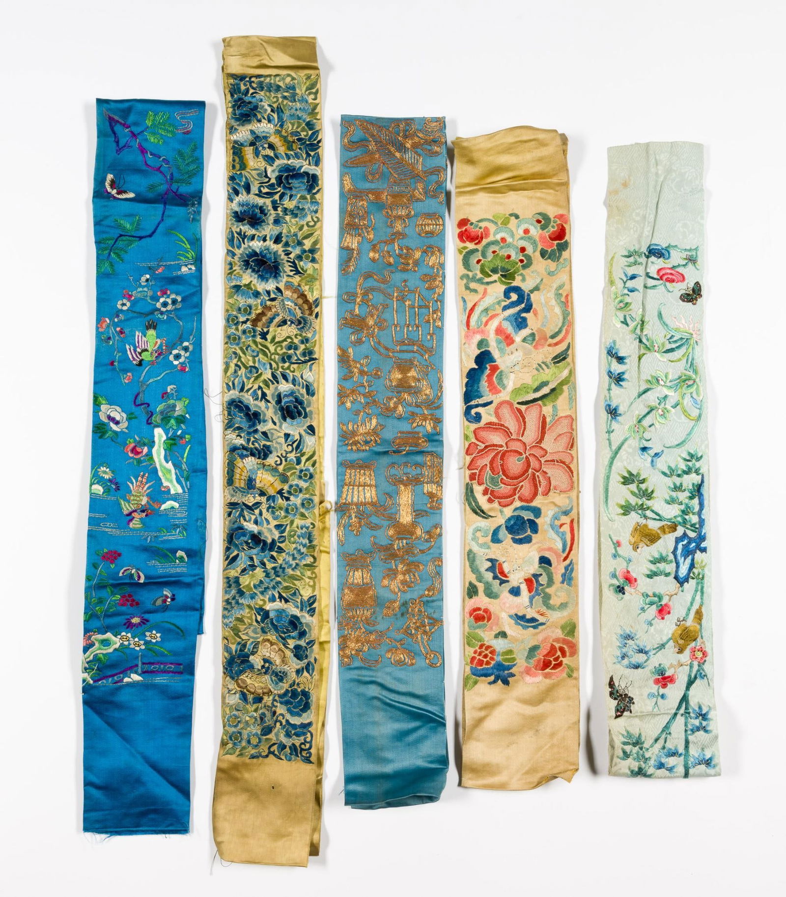 Late Qing Dynasty Sleeve Band Pairs Quantity of Five Embroidered Silk (1 of 5)