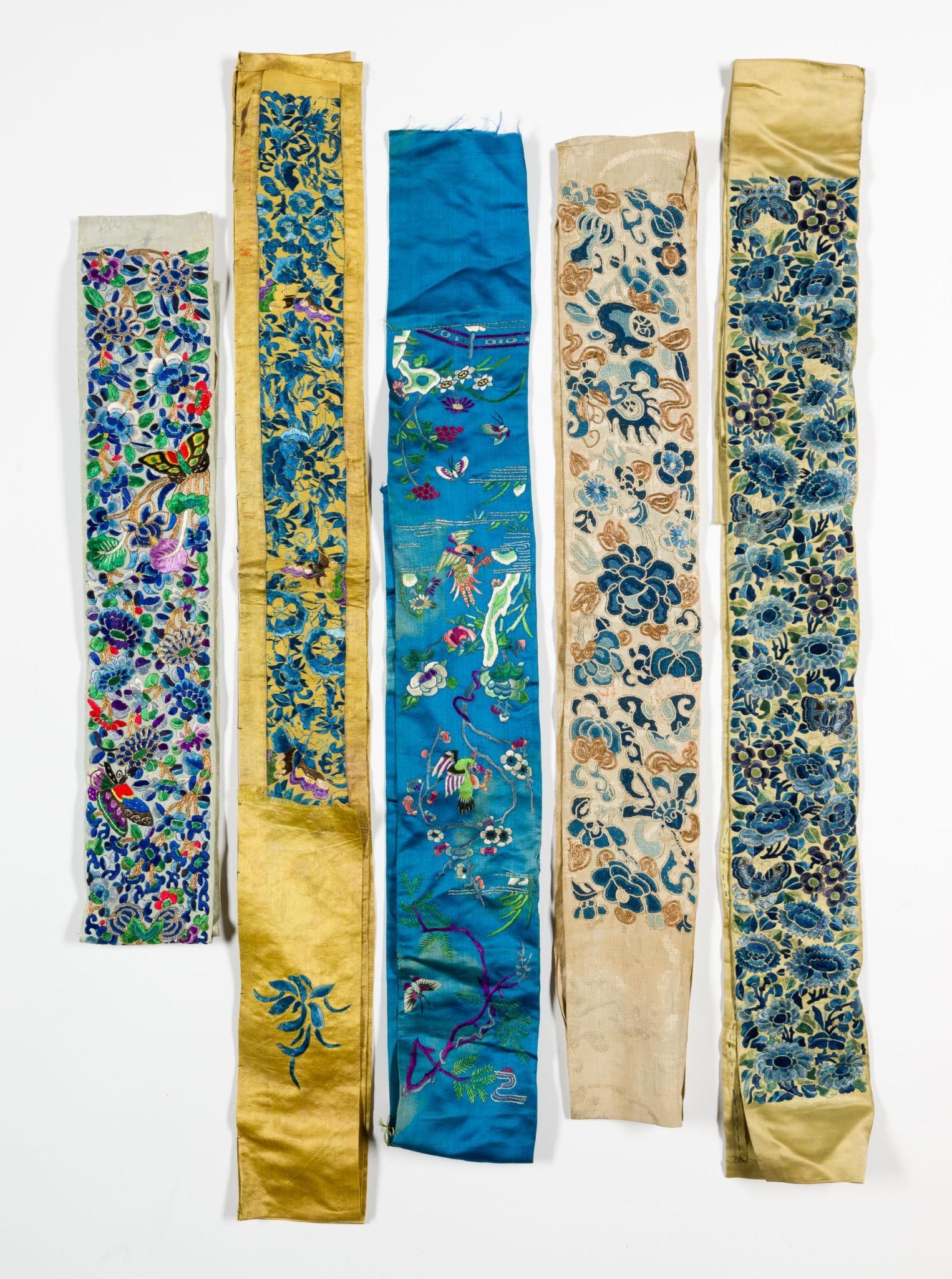 Late Qing Dynasty Sleeve Band Pairs Quantity of Five Embroidered Silk (1 of 5)