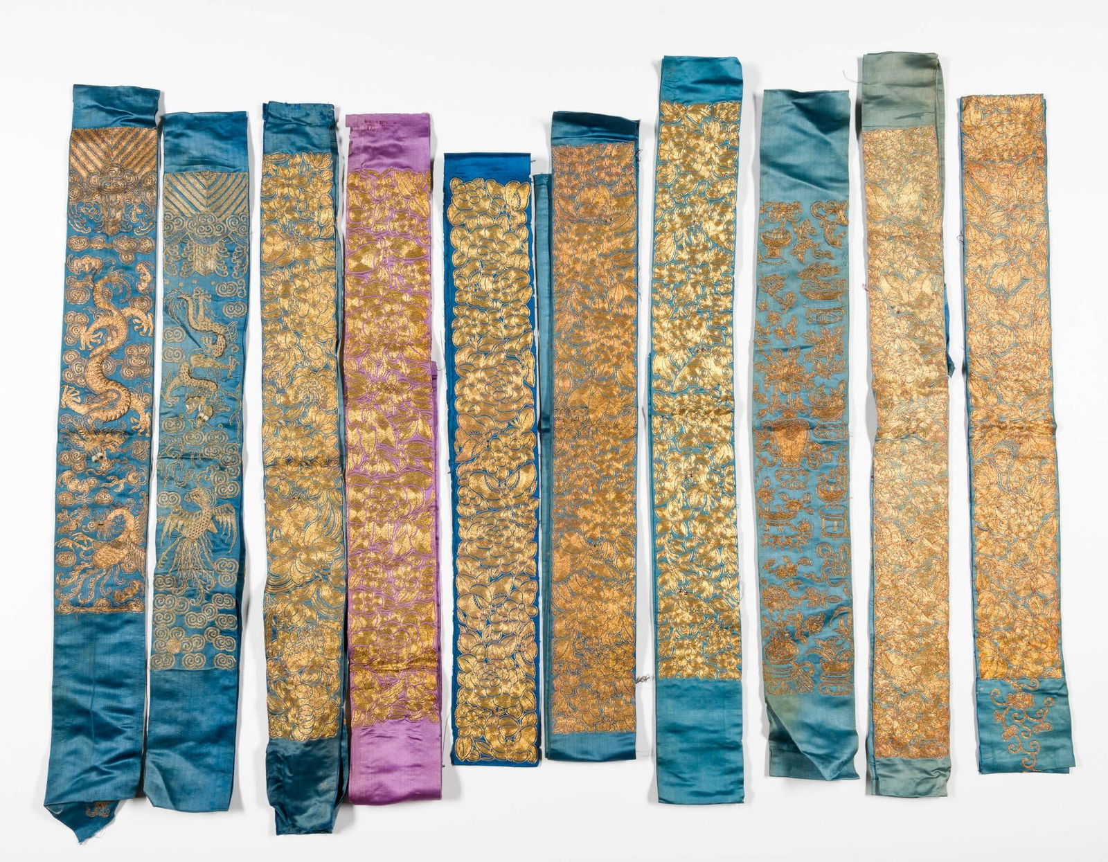 Late Qing Dynasty Sleeve Band Pairs Quantity of Ten Gilt gold Thread Embroidered Silk (1 of 11)