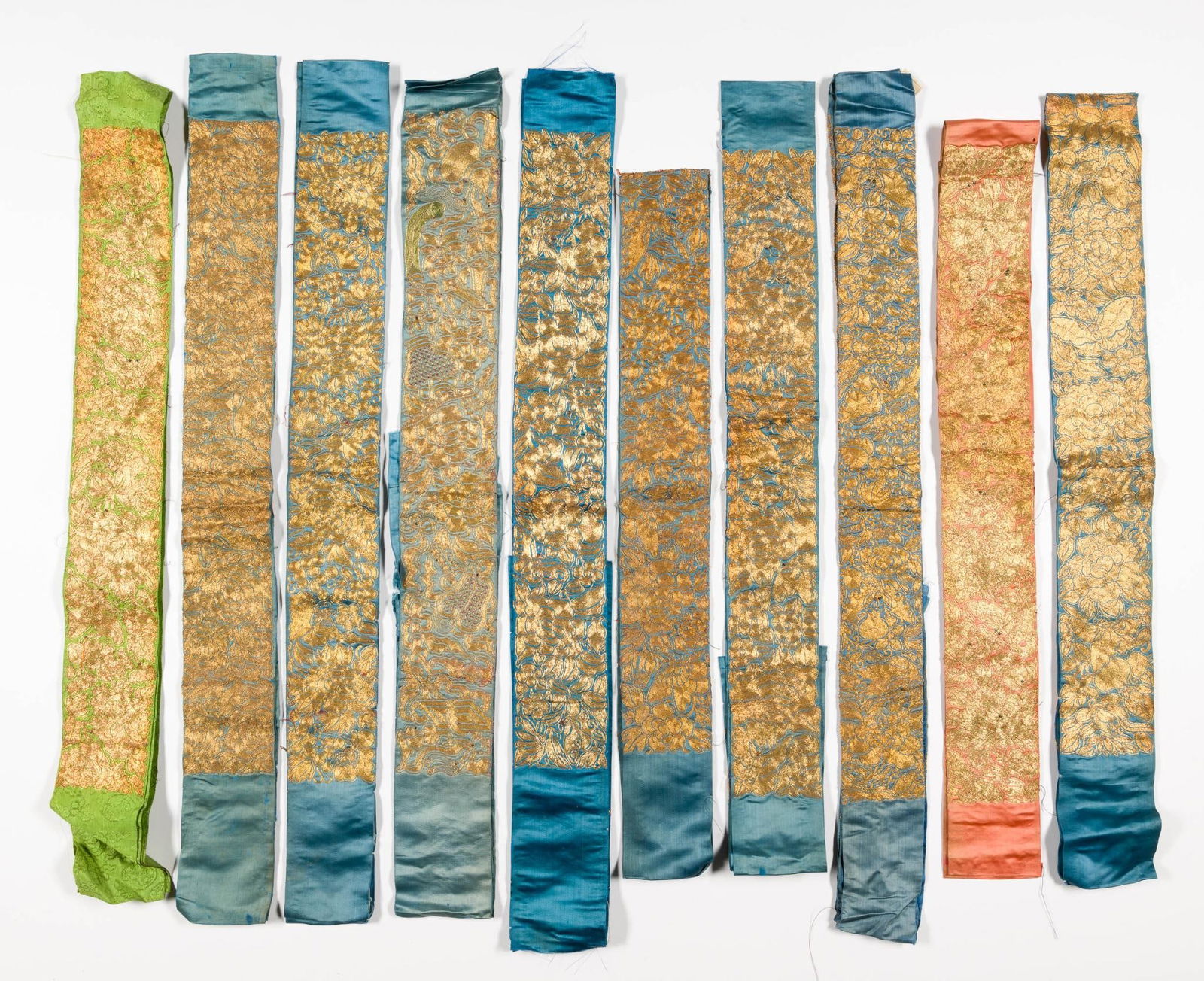 Late Qing Dynasty Sleeve Band Pairs Quantity of Ten Gilt gold Thread Embroidered Silk (1 of 11)
