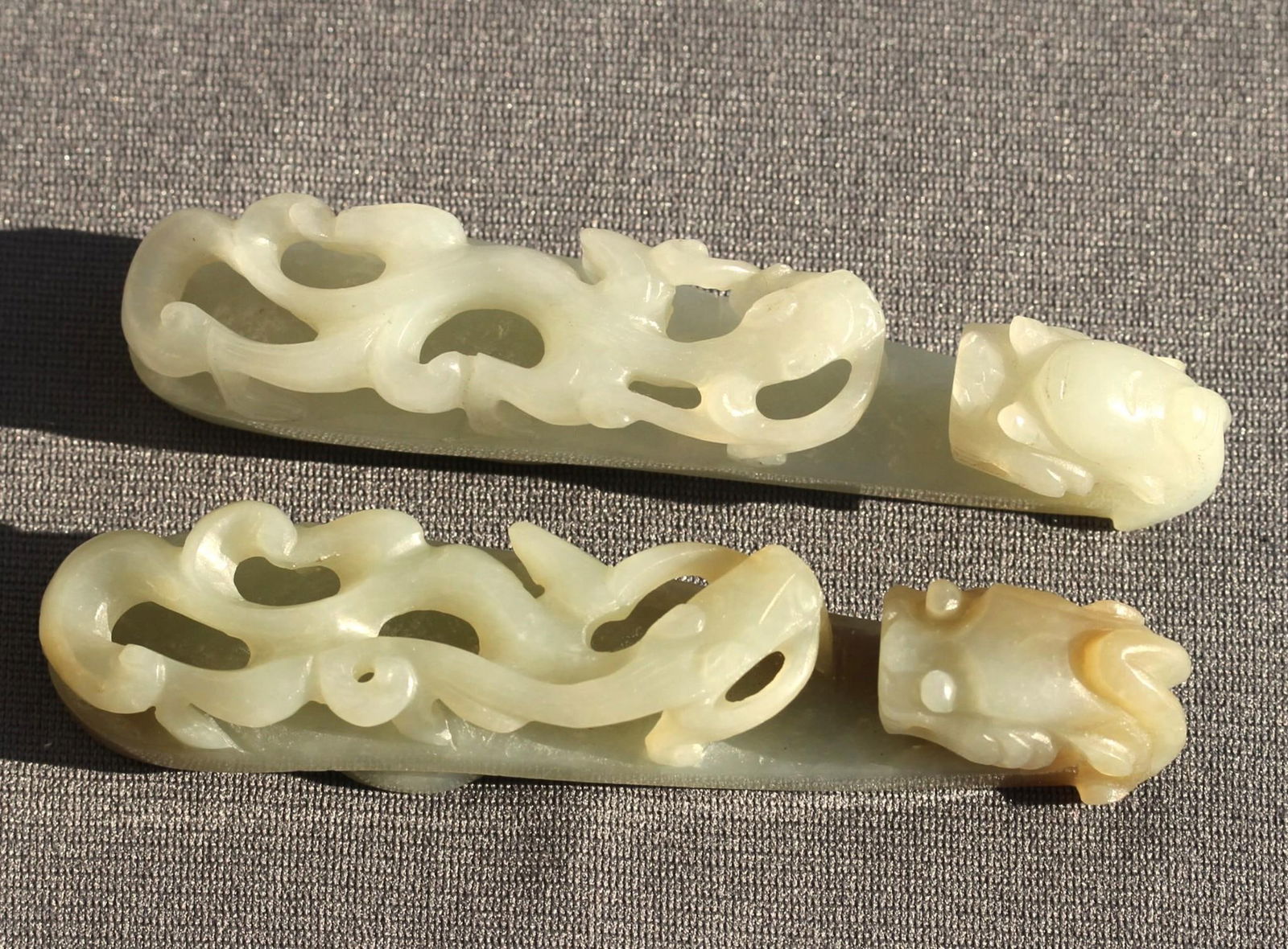Qing Dynasty (1636-1912) Celadon Jade Belt Hooks Quantity of Two (1 of 4)
