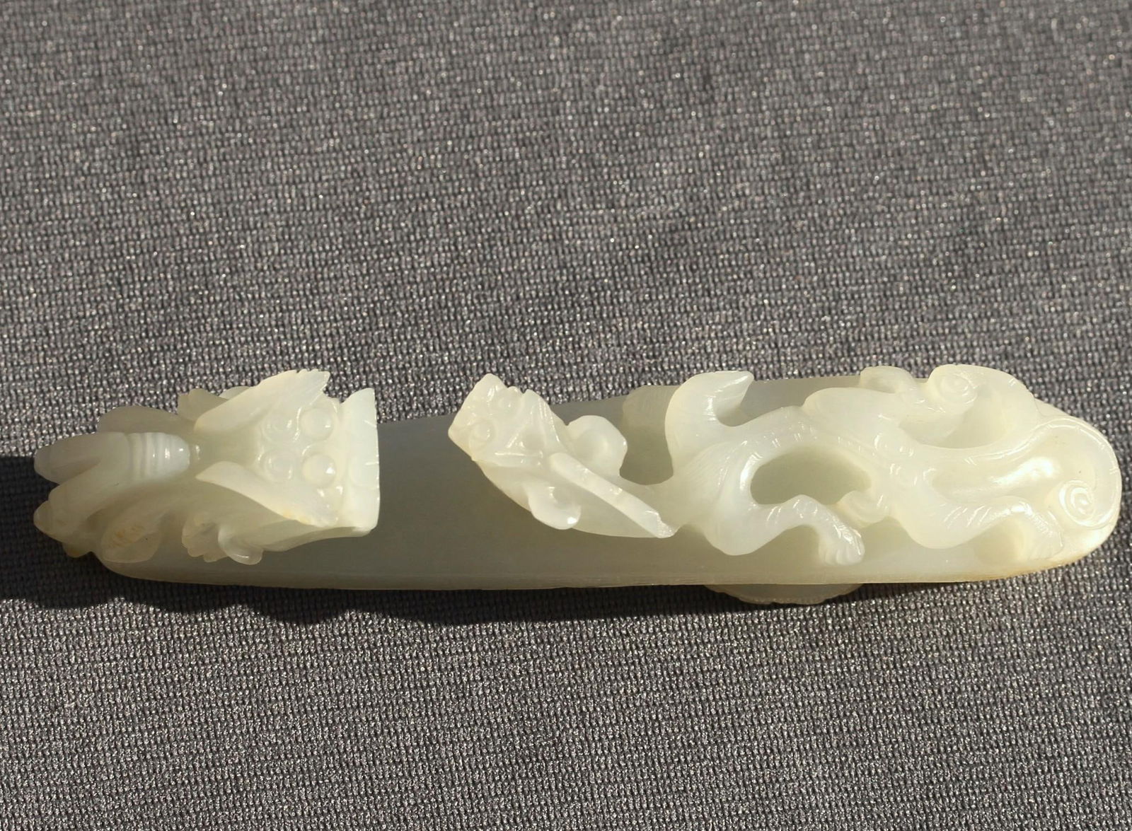 Qing Dynasty (1636-1912) Celadon Jade Belt Hook with Intricate Carving Everywhere (1 of 6)