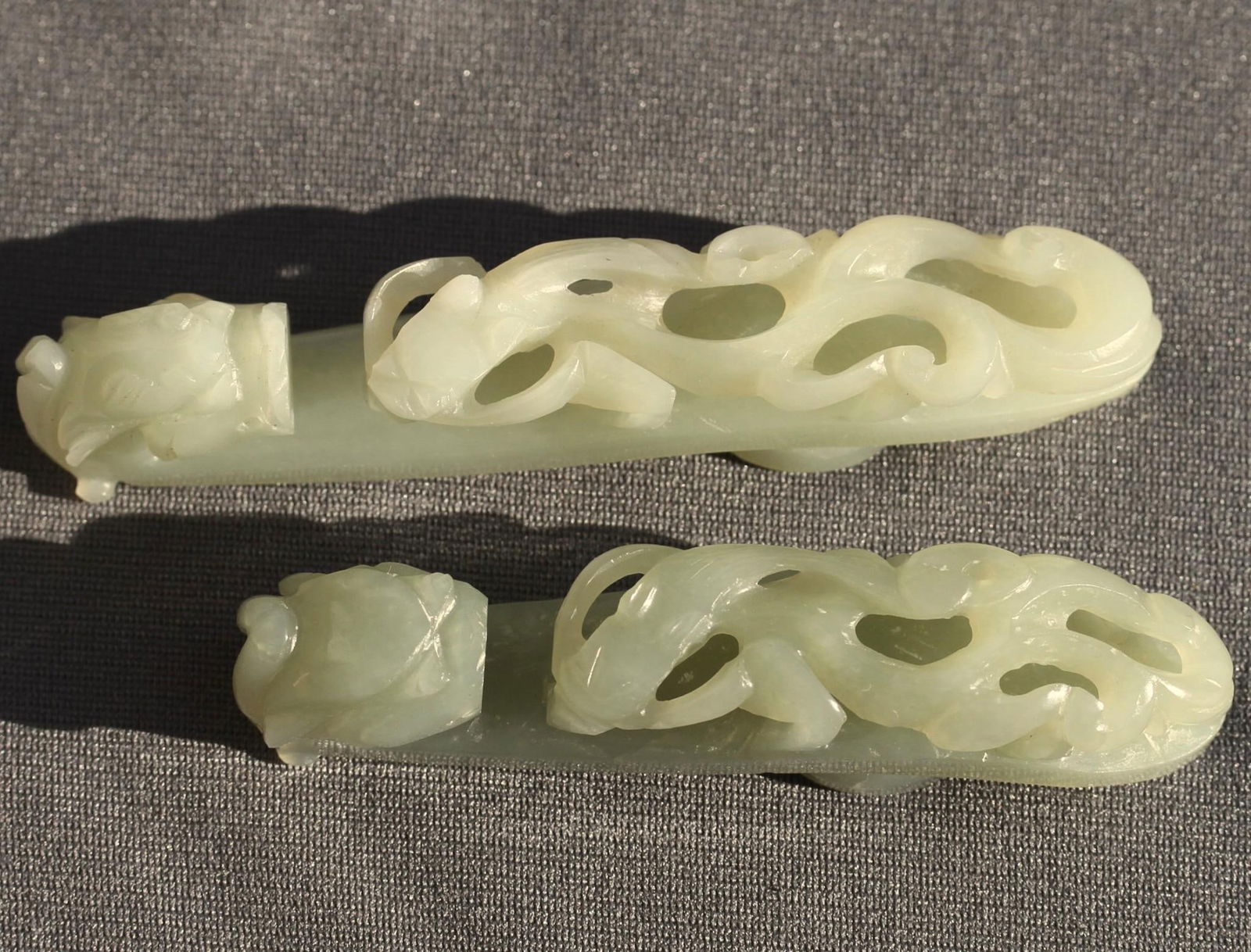 Qing Dynasty celadon Jade Belt Hooks Quantity of Two (1 of 4)