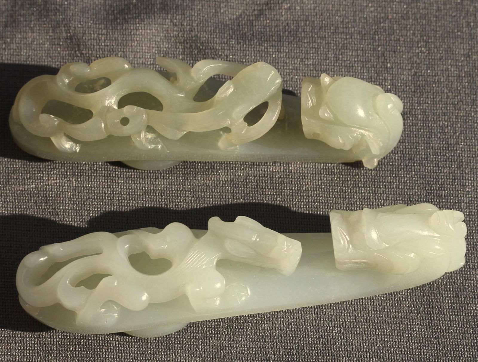 Qing Dynasty celadon Jade Belt Hooks Quantity of Two (1 of 4)