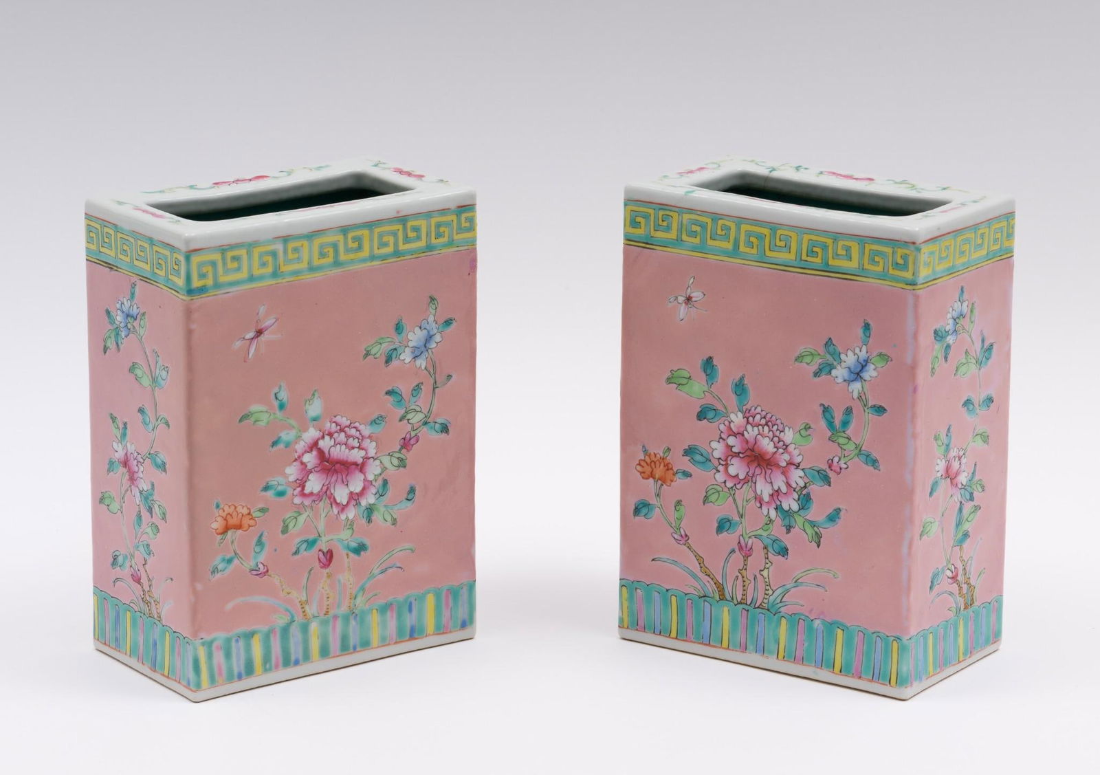 Pair of Famille Rose Pillow Form Vases (1 of 9)