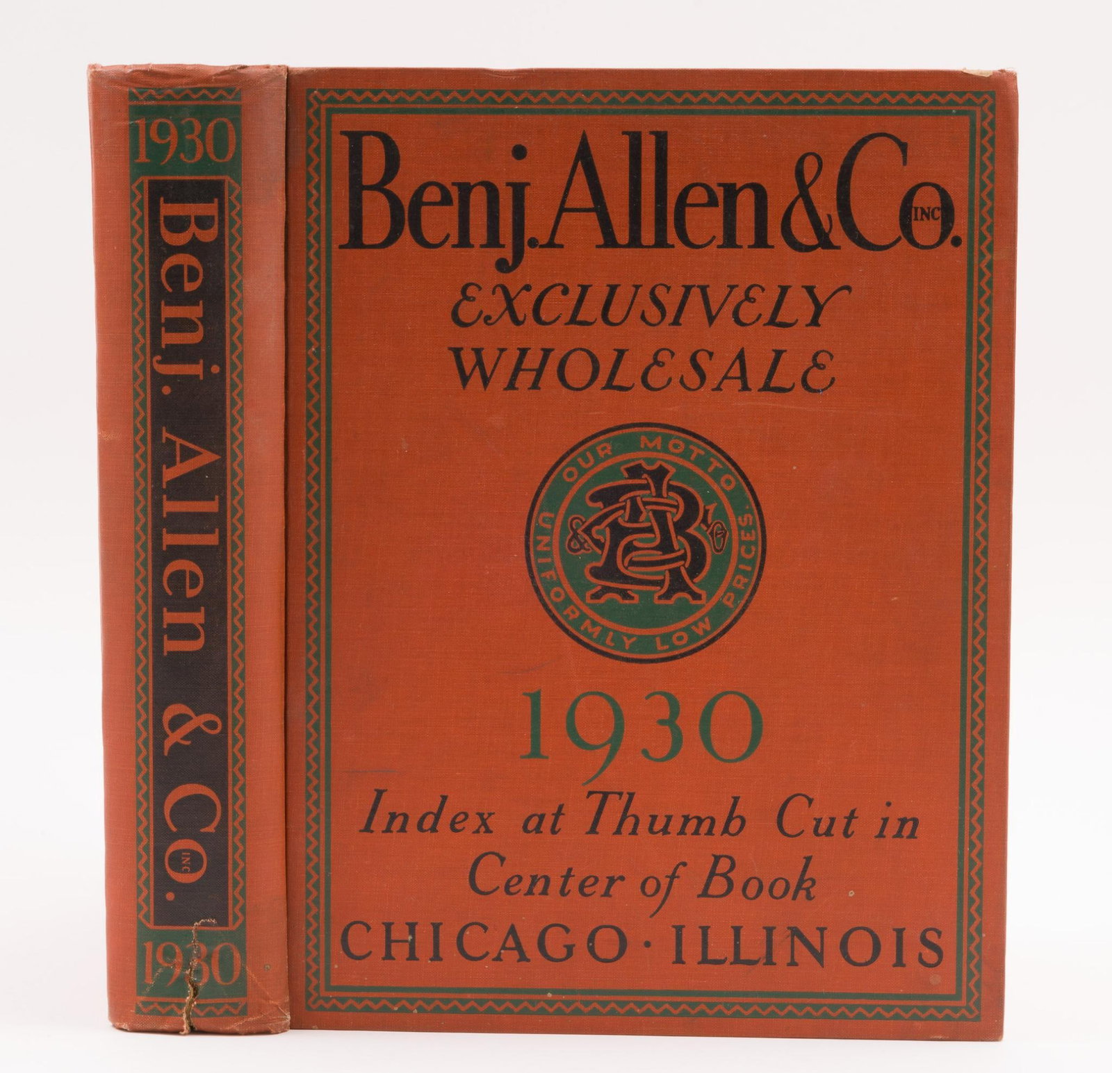 1930 Benjamin Allen & Co Exclusively Wholesale Catalog: Benjamin Allen & Co Exclusively Wholesale Catalog. Index at Thumb Cut in Center of Book. Published by Benjamin Allen & Co in 1930. Excellent condition. Mix of black and white and color plates. CONDITI