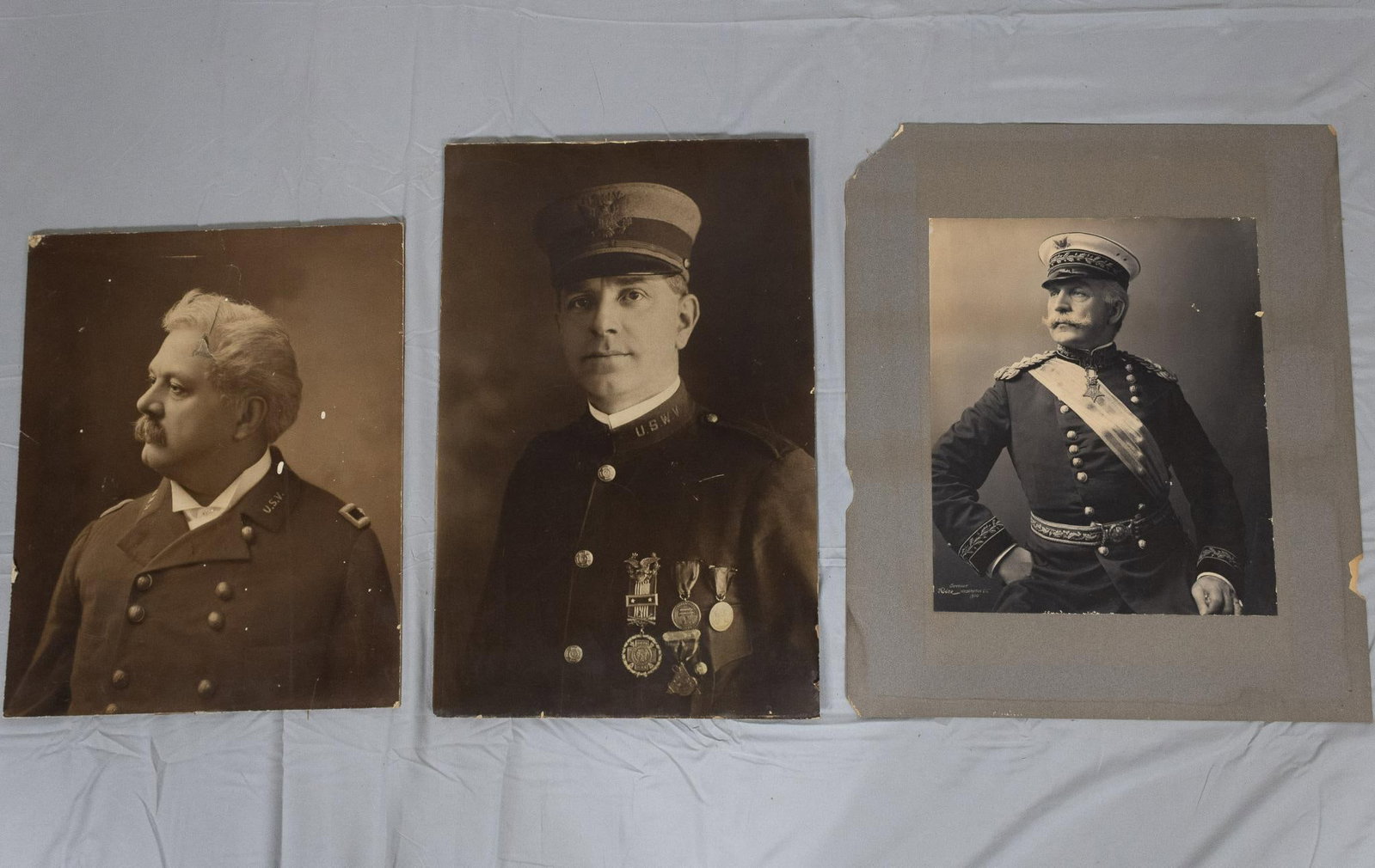 3 Large Portraits Of US Miltary Officers Incl. Spanish-American War: 20" high x 16" wide and up. Damage to head of one figure. PROVENANCE: Deaccession from the Independence Seaport Museum in Philadelphia, Pennsylvania. AJ.