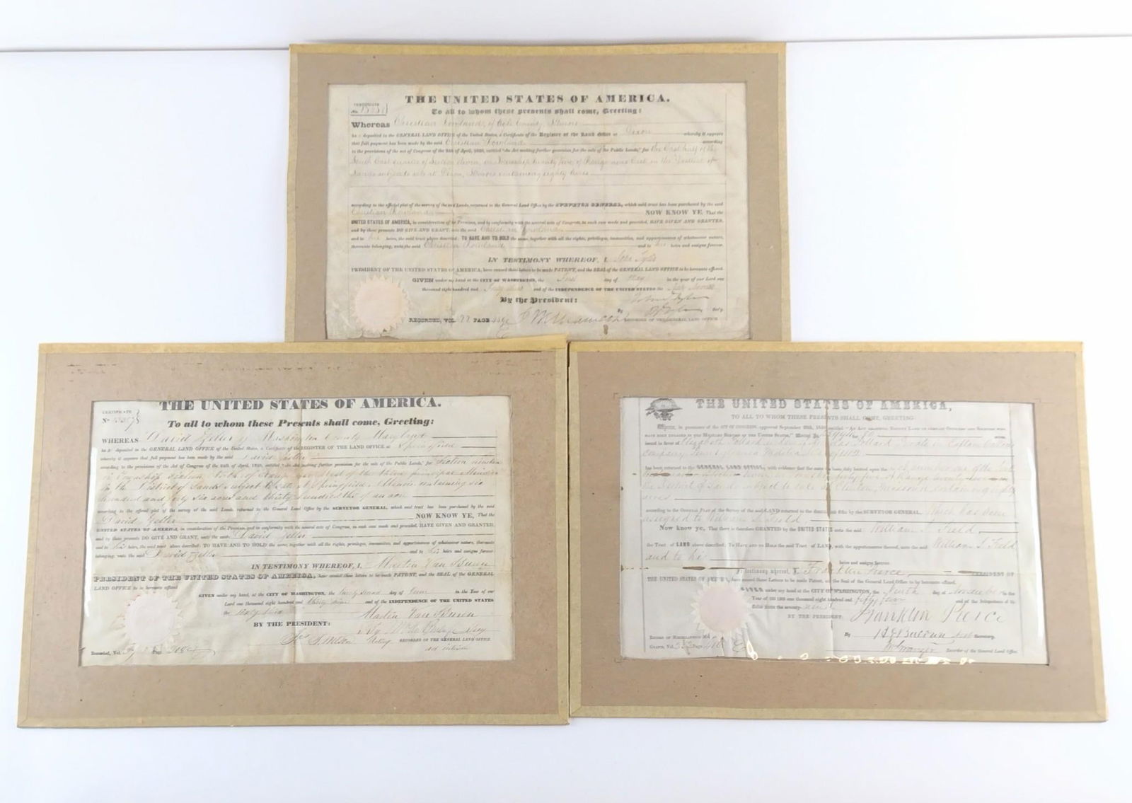 3 Federal General Land Office Certificates (1 of 7)