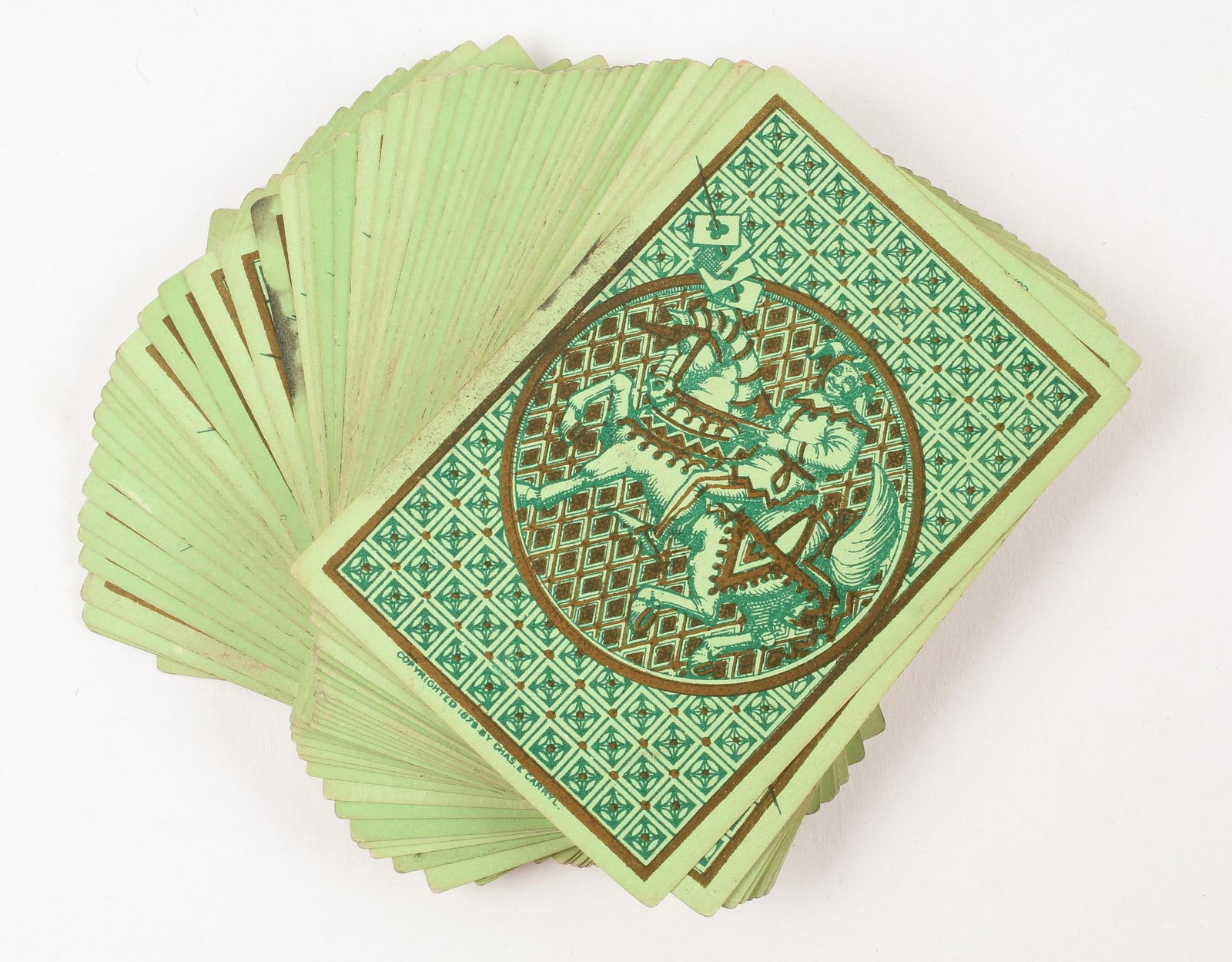 1879 Tiffany & Co. Transformation Playing Cards: Tiffany & Co. Transformation playing cards. Designed by Chas Carryl. 52 cards. Gilt edges. All with individual designs. Some with captions. No box. In good condition. MEG