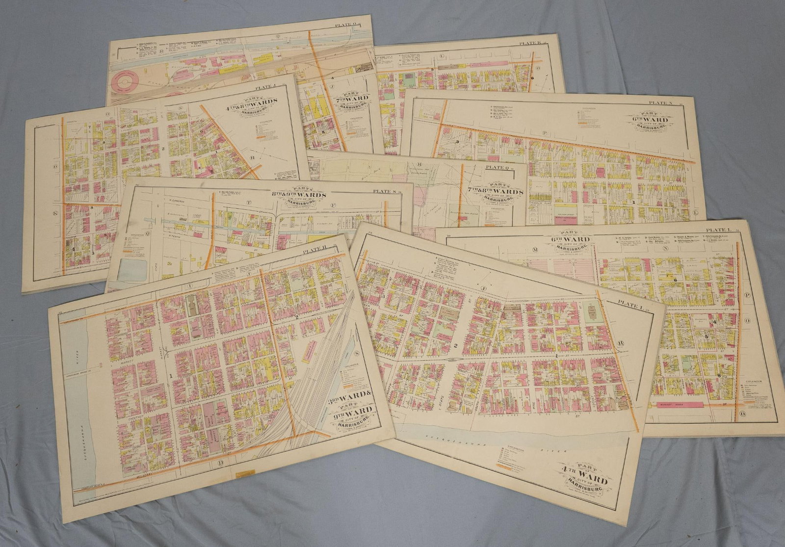 9 1889 Franklin & Roe Harrisburg Blueprints: Blueprints includes (1) Map of 7th & 8th wards. Includes Sunshine Park & Allison Hill areas; Harrisburg Cemetery; Pennsylvania State Arsenal; and more. Streets include Reily St.; Walnut St.; Pennsylva