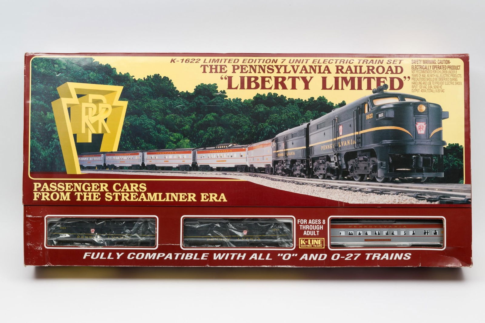 K-Line Streamers Pennsylvania Railroad "Liberty Limited" Limited Edition O-Gauge Set: In original box. Includes K-21212 and K-21214 Pennsylvania "A" United Powered Alco's, K-4580-7873 Dining Car, K-4580-8795 Baggage Car, K-4580-0001 "Calvin Coolidge" Coach, K-4580-0002 "Christopher Col