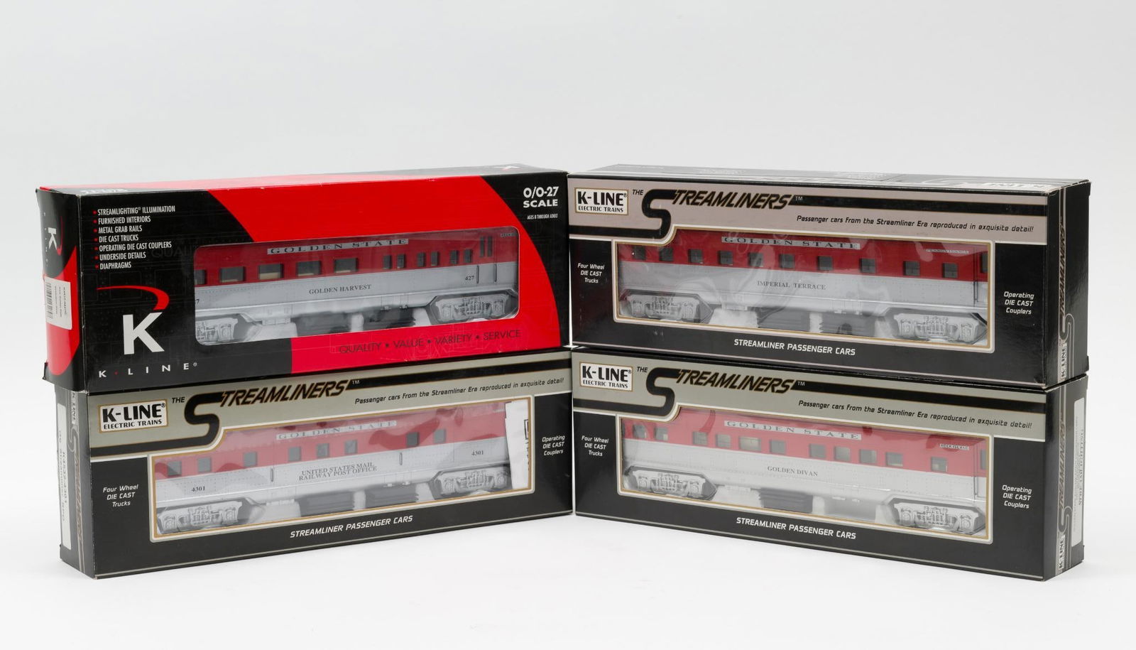 4 Pieces of K-Line Streamliners O-Gauge Golden State Passenger Set (1 of 2)