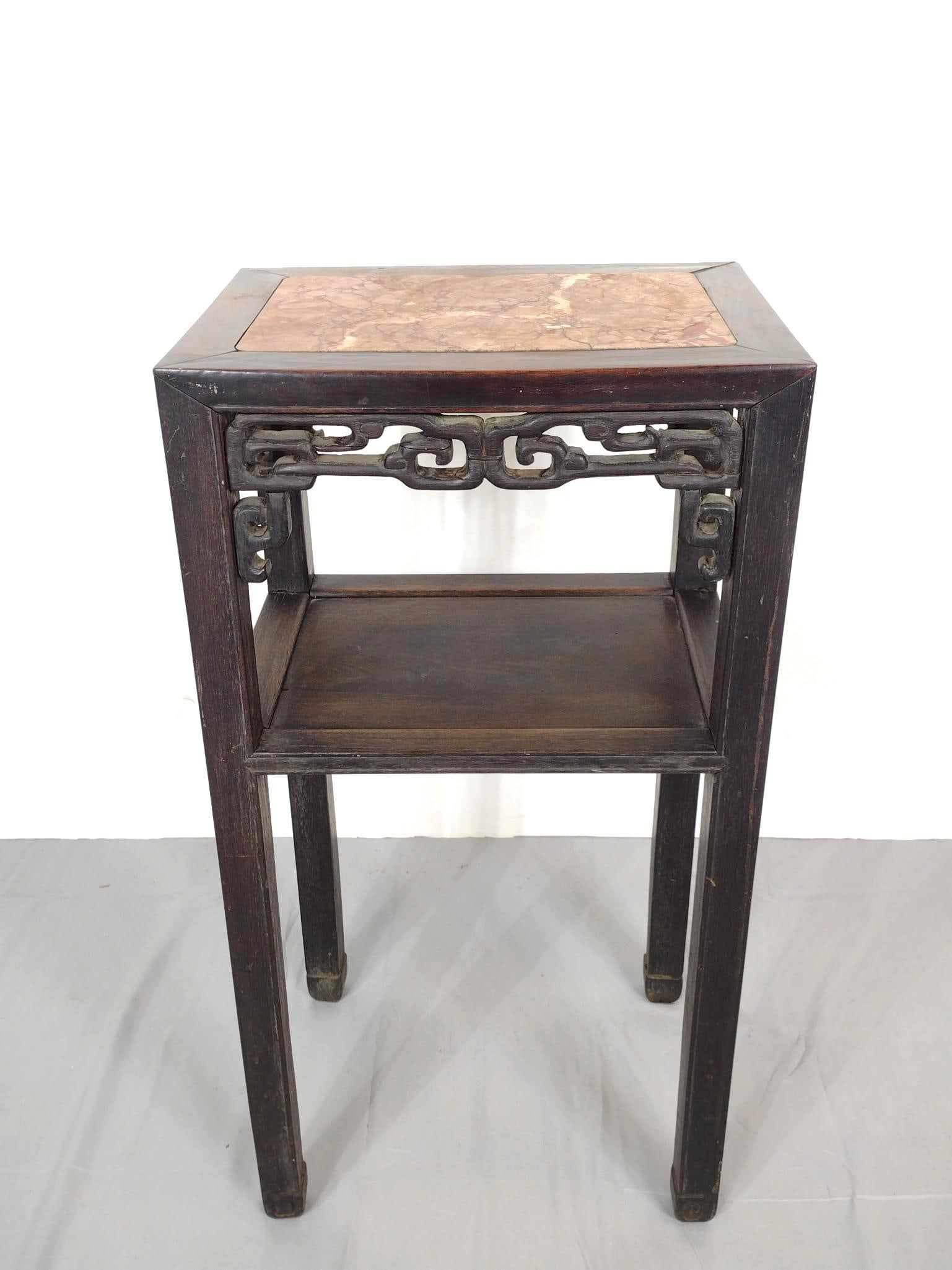 Asian Carved Table with Marble Top (1 of 6)