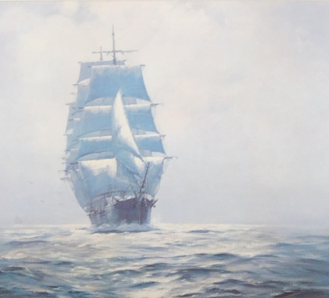 Frank Vining Smith Maritime Print: Frank Vining Smith (1879 - 1967) was active/lived in Massachusetts. Frank Smith is known for Marine-ship, wildlife, illustration. Sight: 21" high x 23-1/4" wide. Overall with frame: 30" high x 31-1/2"