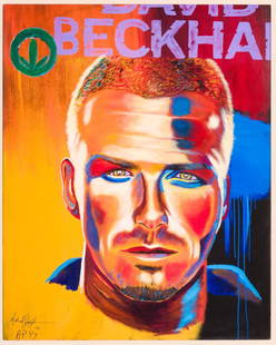 Michael Joseph "Herbalife / David Beckham" Silkscreen: Certificate of authenticity included. Sight: 30" high x 24" wide. Overall with frame: 39" high x 32" wide. LR