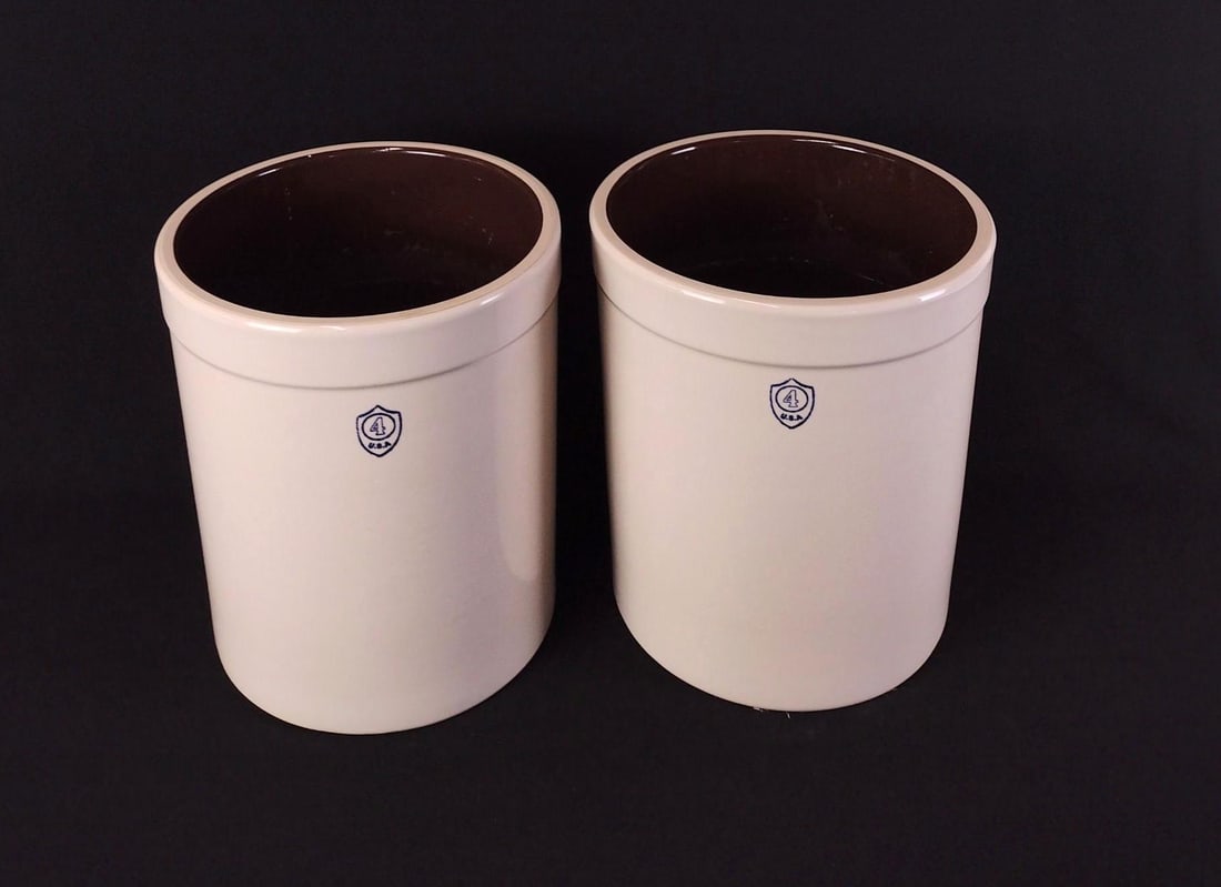 2 - 4 Gallon Crocks: Each 11-1/2" diameter x 13" high. LR