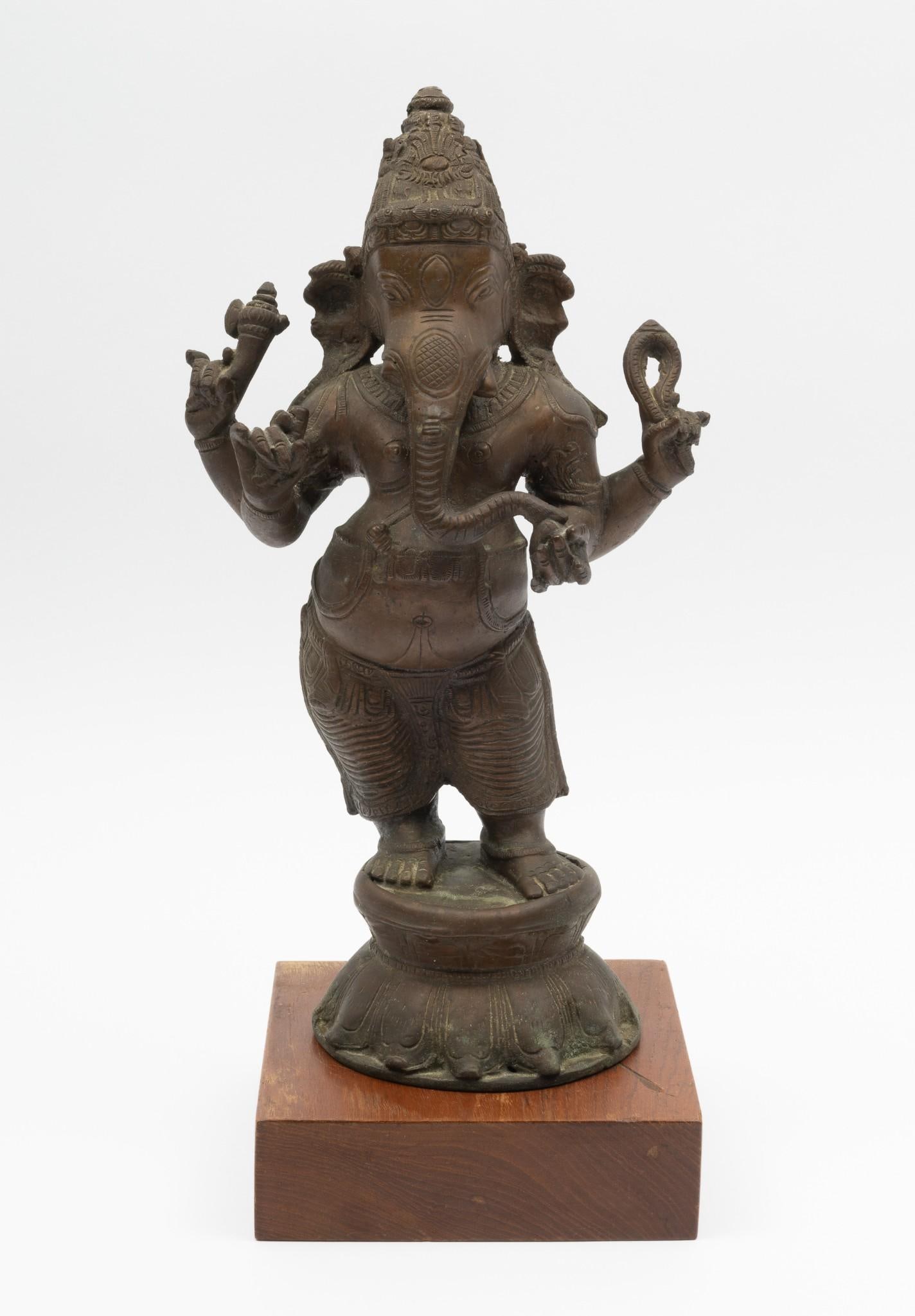 Ganesha Bronze Sculpture on Wood Base (1 of 5)