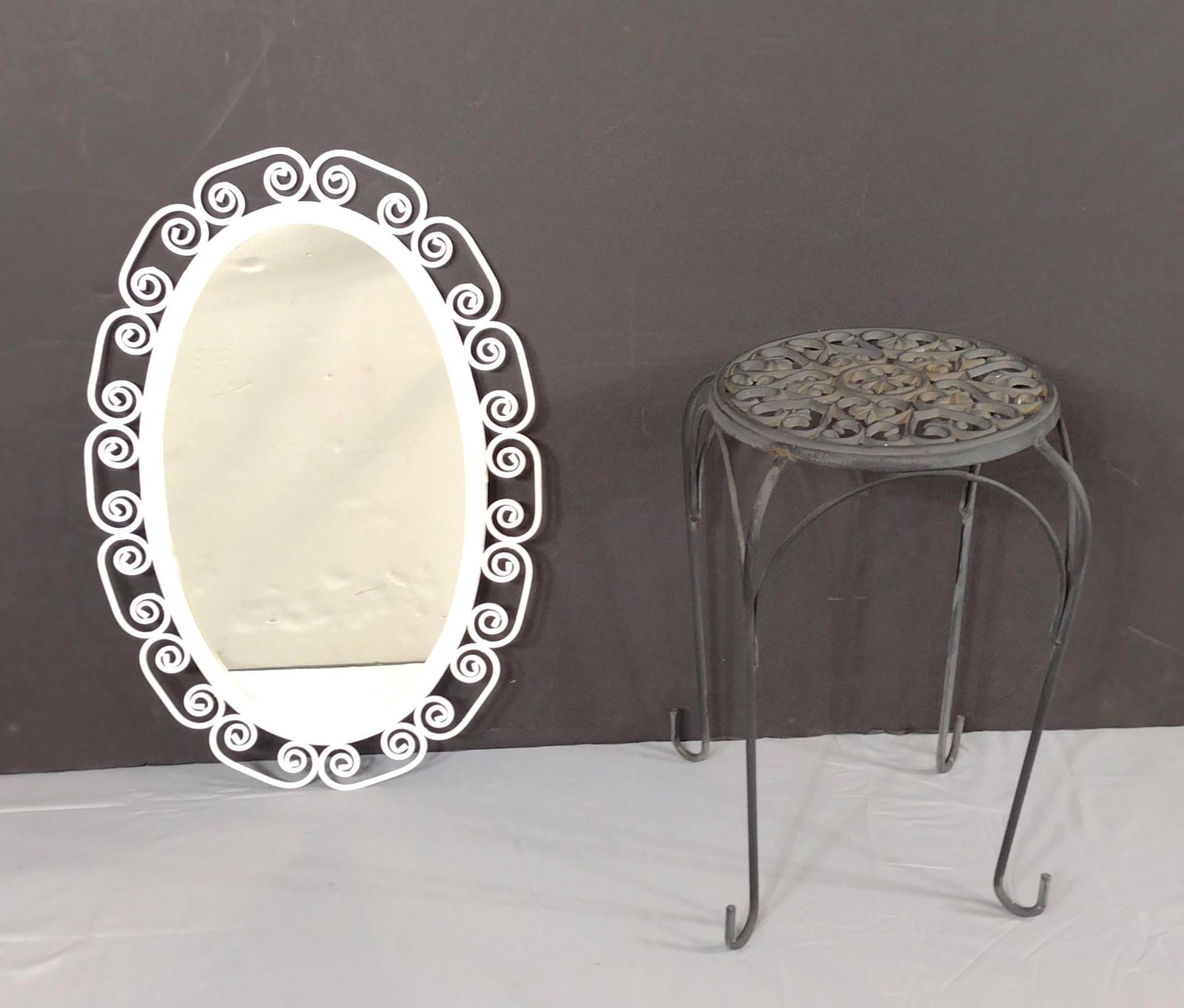 White Wicker Mirror and Metal Plant Stand (1 of 5)