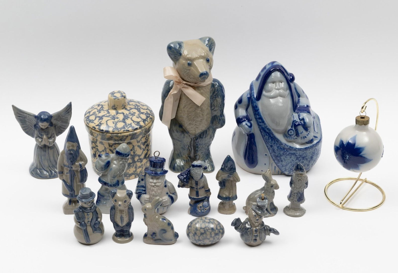17 Stoneware Figurines and Ornament incl Eldritch: Also includes Rowe Pottery and BBP. 1-1/2" to 9-1/4" high. LR