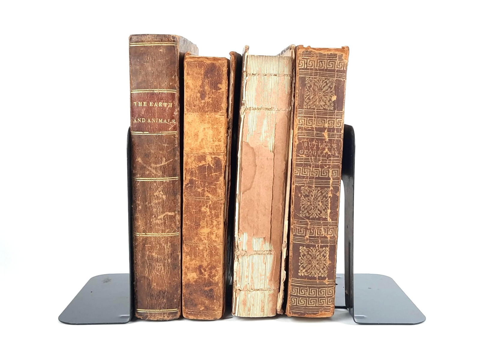 4 Antique Leatherbound Books: Elements of Geography and History Combined in a Catechetical Form, 1828; The Geographical Catechism of Pennsylvania, and the Western States, Harrisburg, PA, 1836; A Compendious History of Rome, 1801;