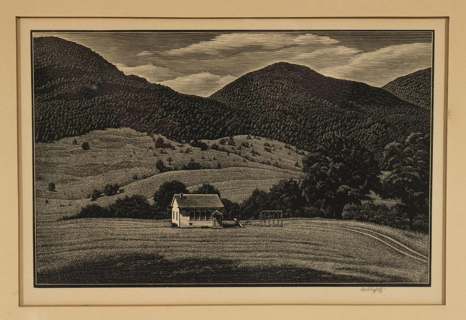 Asa Cheffetz Wood Engraving "Rural Schoolhouse" (1 of 5)