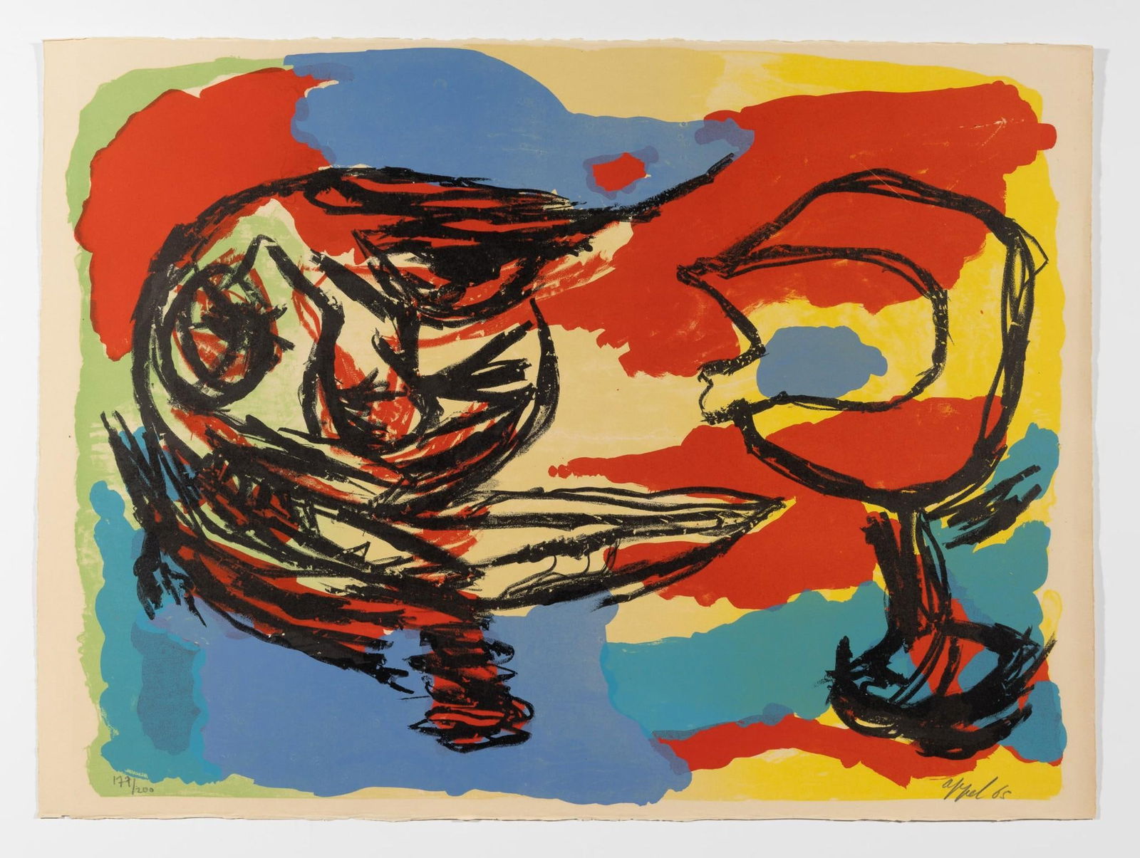 Karel Appel "Heads in a Colorful Landscape" Color Lithograph (1 of 3)