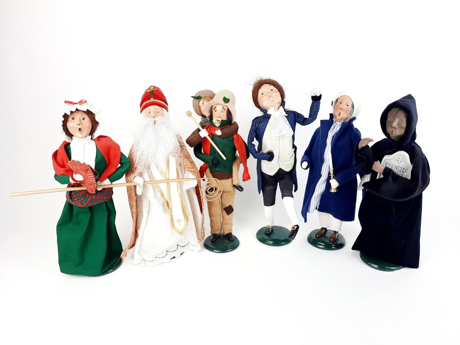6 Christmas Carol Byers Choice Carolers: 13-1/4" to 14-1/4" high.