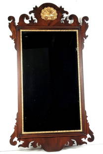 Henkel Harris Chippendale Style Mirror: Mahogany. Overall with frame 40-1/2" high x 22-1/2" wide. LR