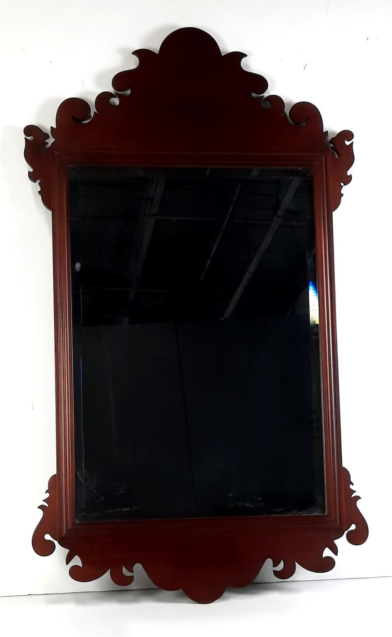 Chippendale Style Mirror: Mark on back worn. Overall with frame 44-1/4" high x 25-1/2" wide. LR