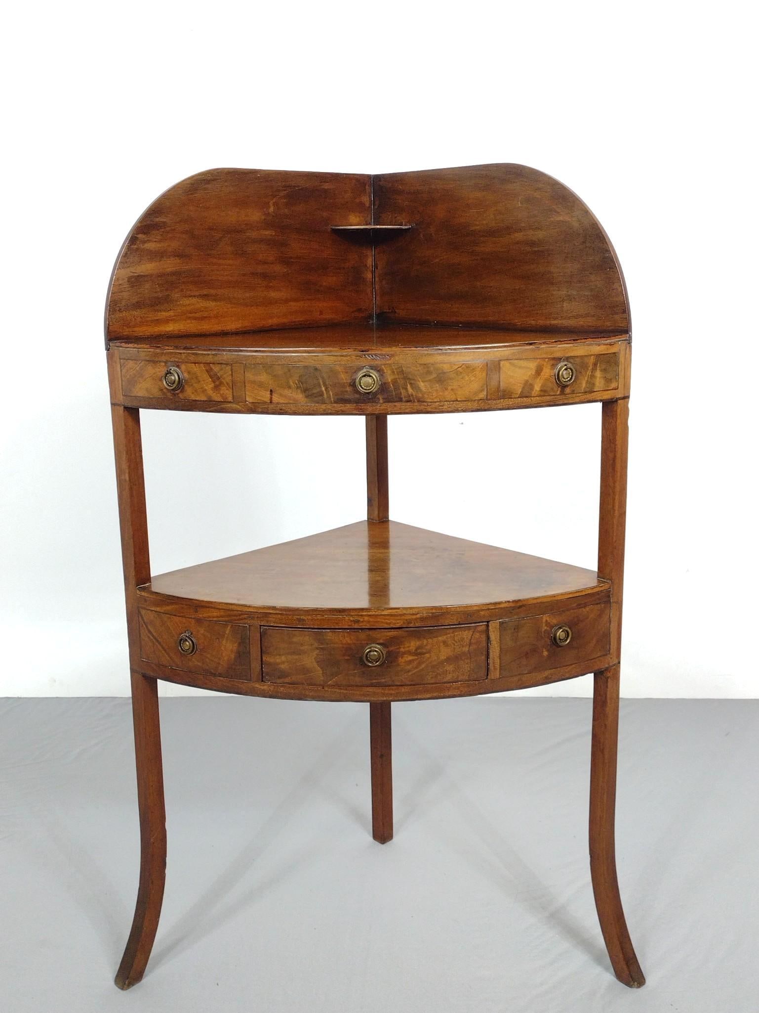 Antique Corner Washstand: 37" wide X 16" deep X 40-1/4" high. MG.