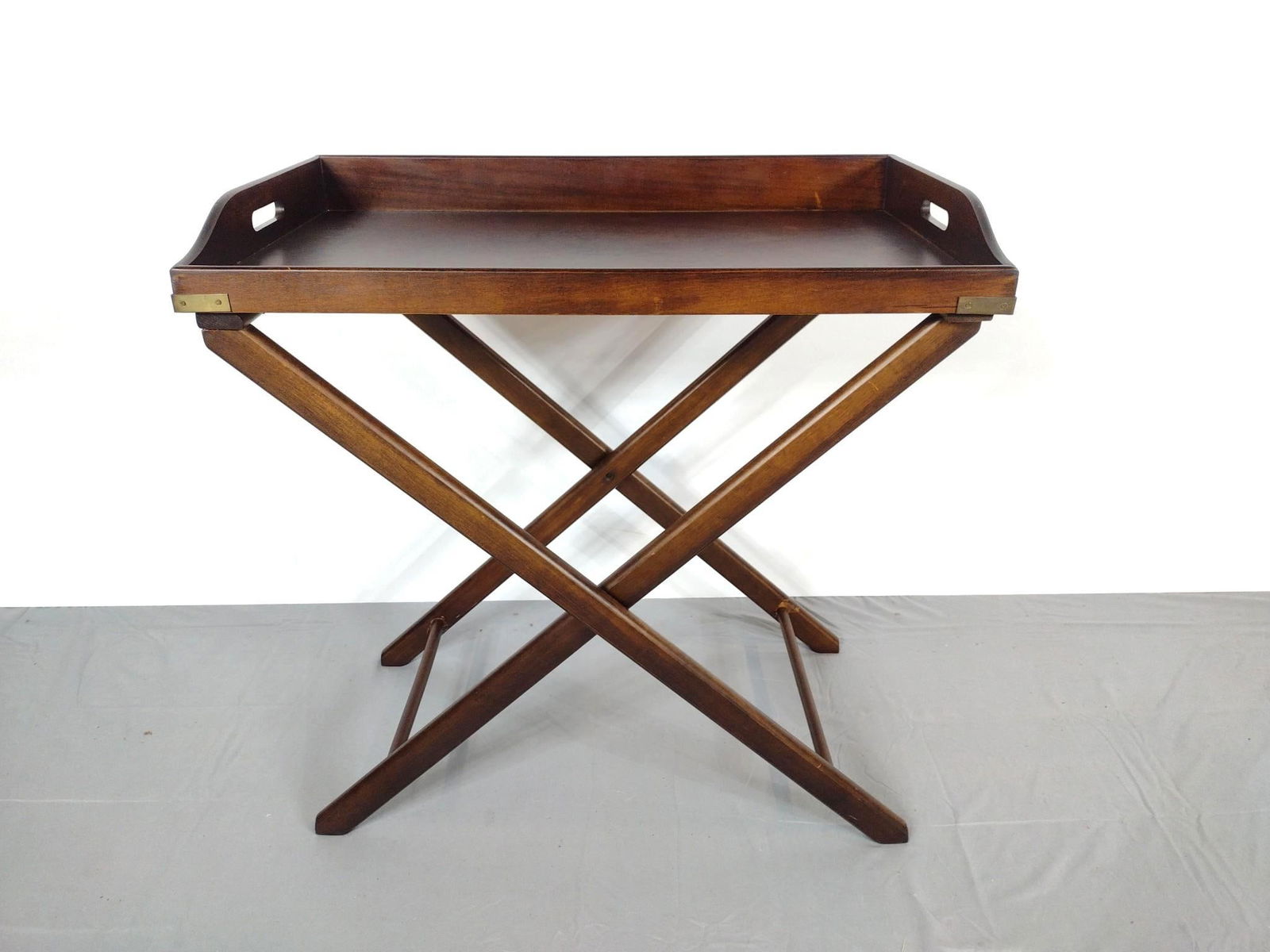 Tray Table: 30" wide X 18" deep X 30" high. Has some light scratches. MG.