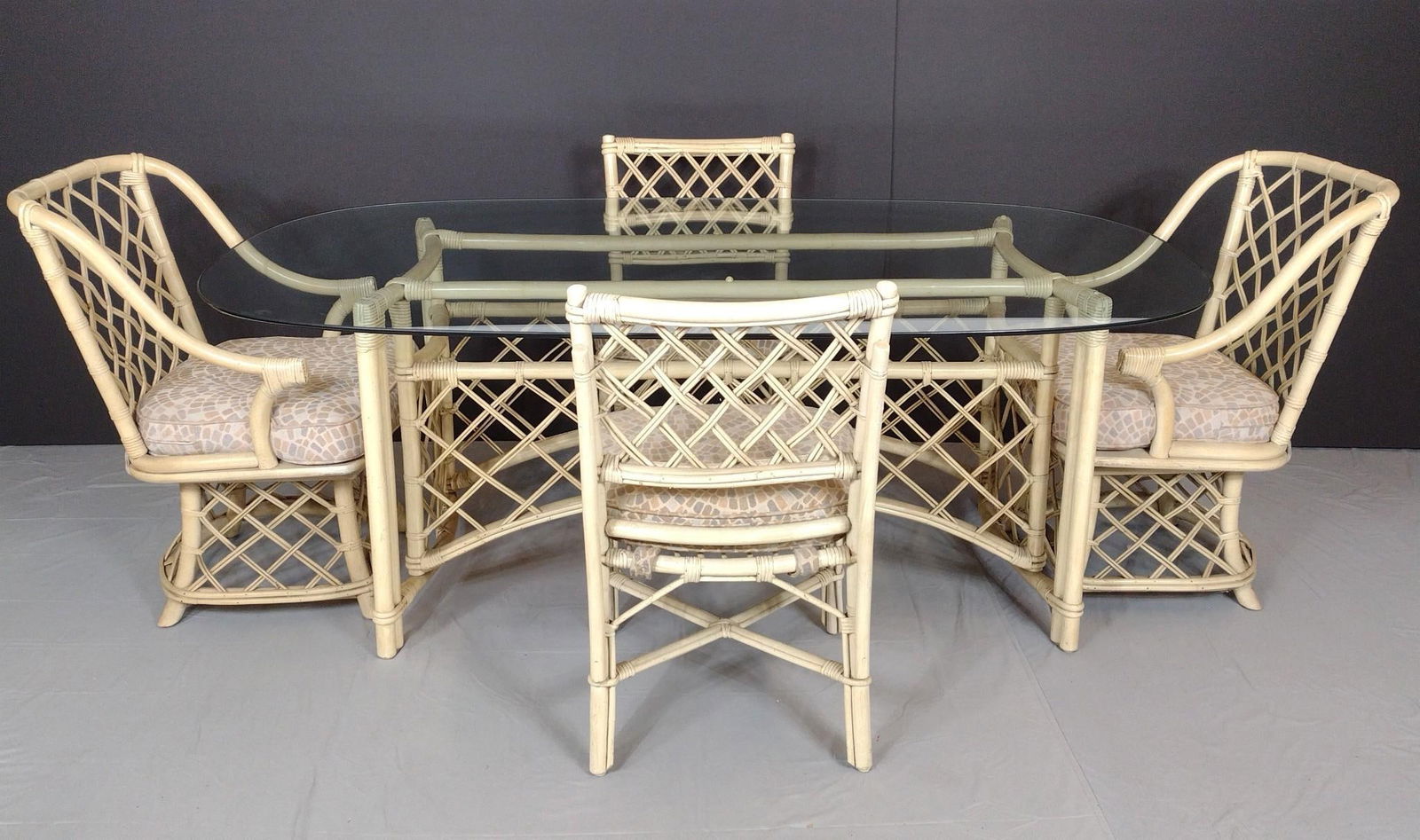 Rattan Style Glass Top Table & Chairs Set (1 of 8)