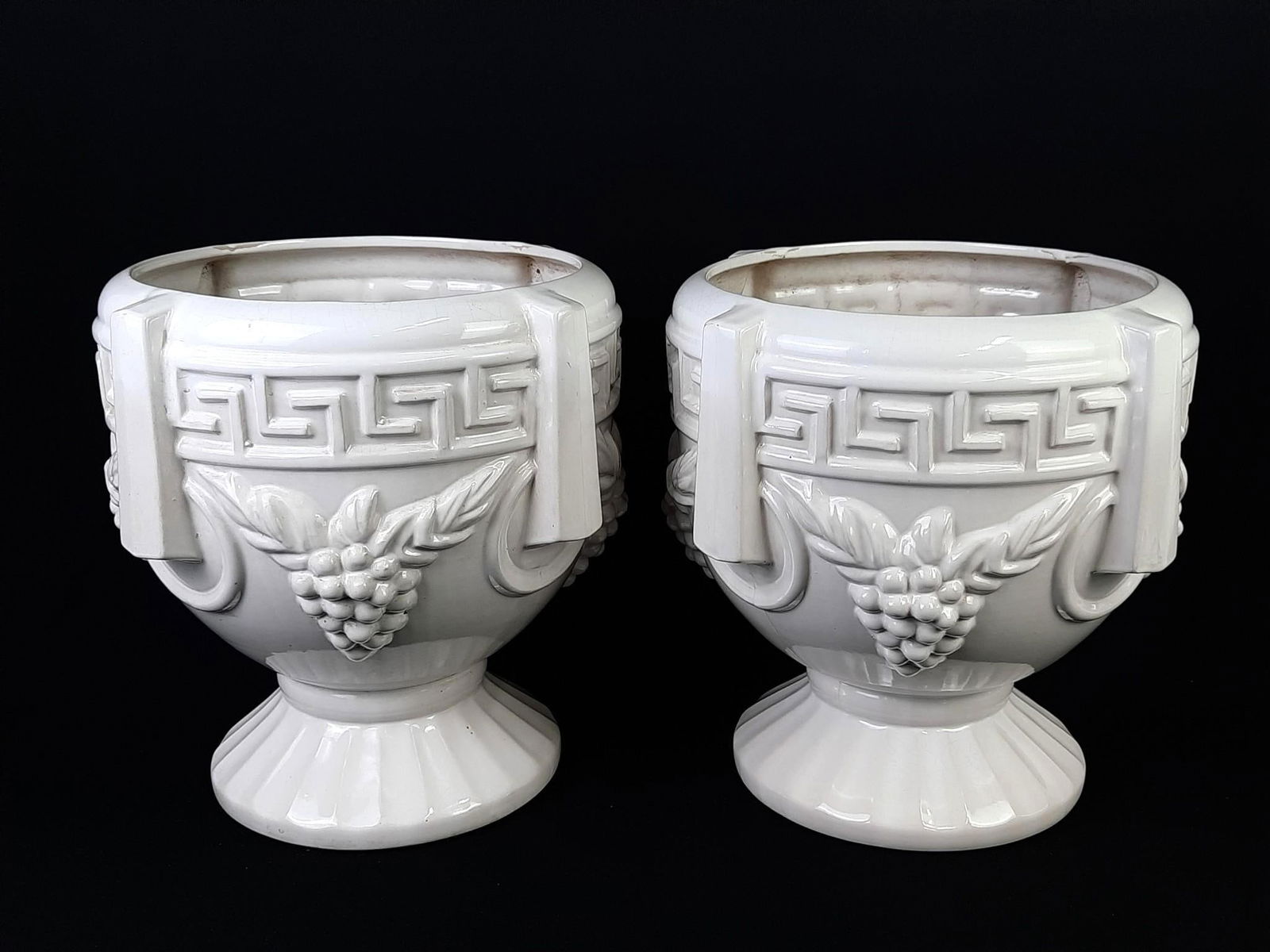 Pair of White Ceramic Planters (1 of 2)