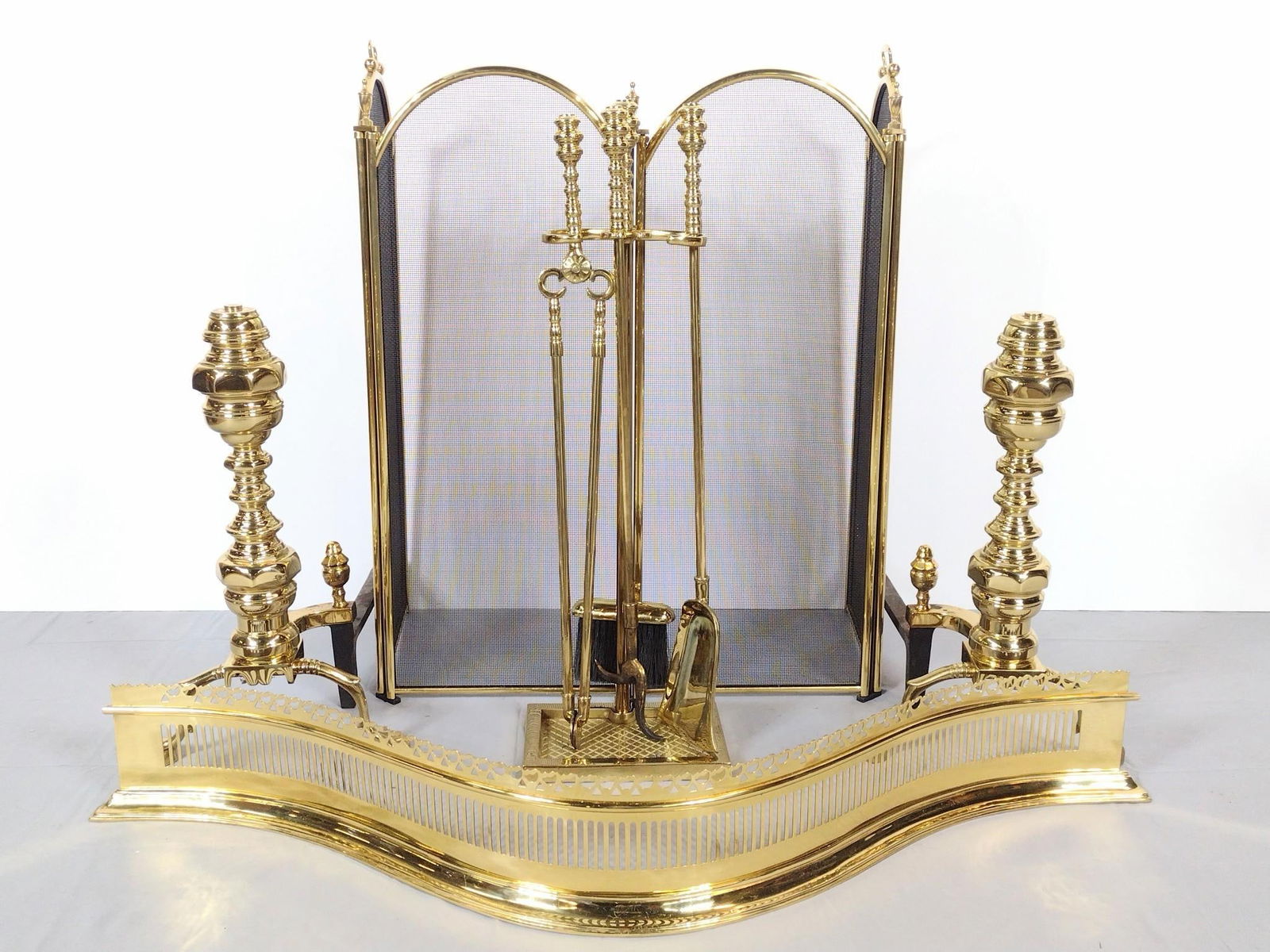 8 Pc Brass Fireplace Set (1 of 4)