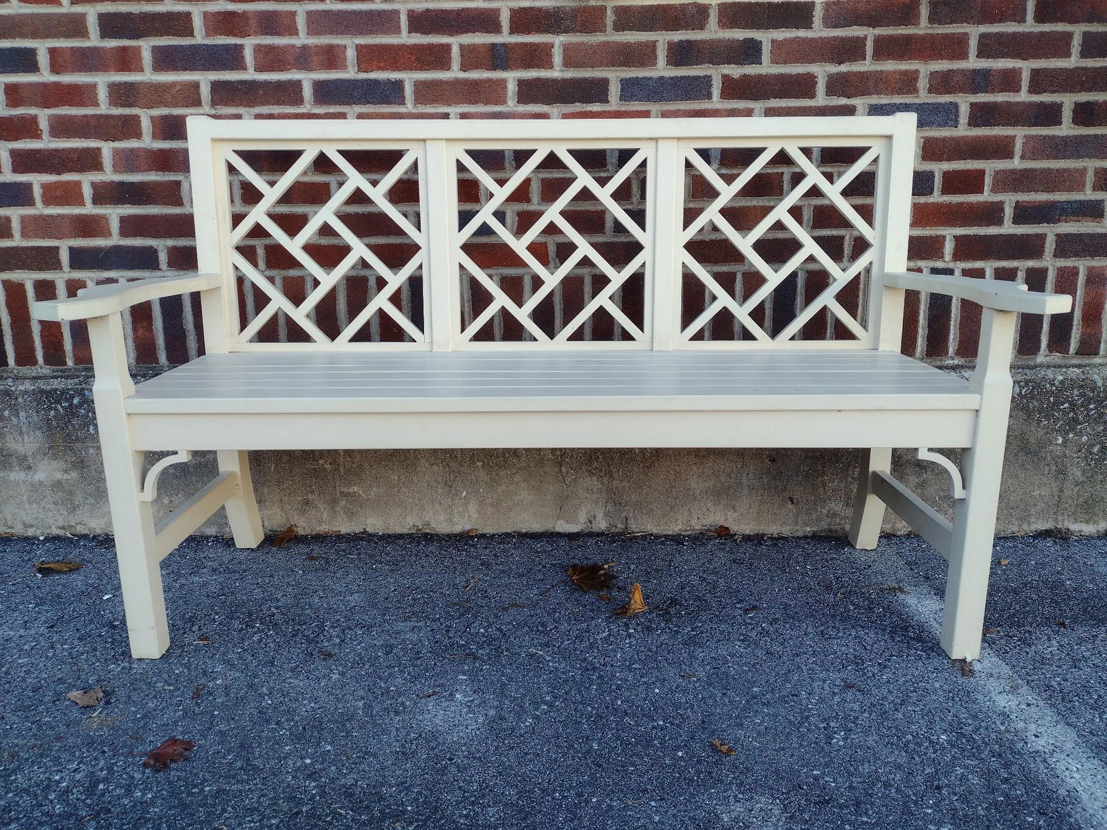 White Painted Bench with Carved Arms (1 of 5)