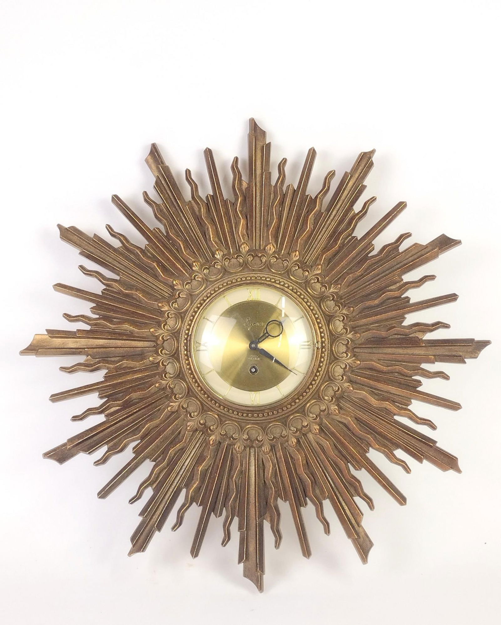 Mid Century Syroco 8 Day Sunburst Wall Clock (1 of 3)