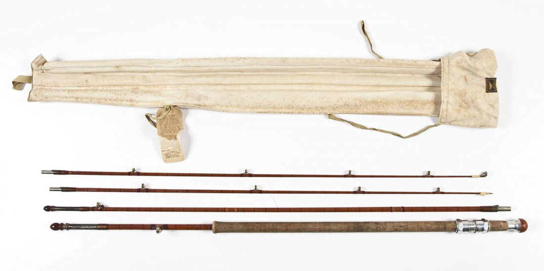 Vintage Hardy Brothers Palakona Bamboo Fly Rod: DESCRIPTION: Vintage Hardy Brothers Palakona split bamboo fly fishing rod in the Murdoch pattern with four parts with lockfast joints that are left handed. Main rod is marked "Made by Hardy's, By Appo
