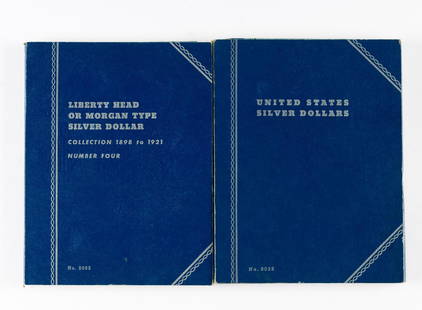 Two Morgan Silver Dollar Books: Partial Books with common dates but some nicer AU and uncirculated coins with coin-book toning. Total of