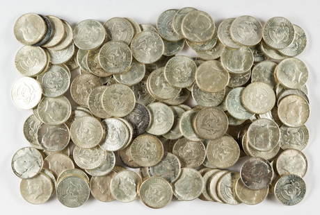 160 Silver Half Dollars: All 1964 Kennedy Halves, most uncirculated.