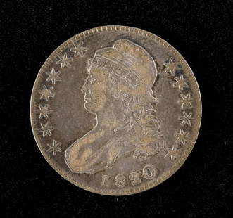 1820 Over 19 Capped Bust Half Dollar Silver: 1820/19 Capped Bust Half with wear but no damage and with good surfaces and iridescent toning.