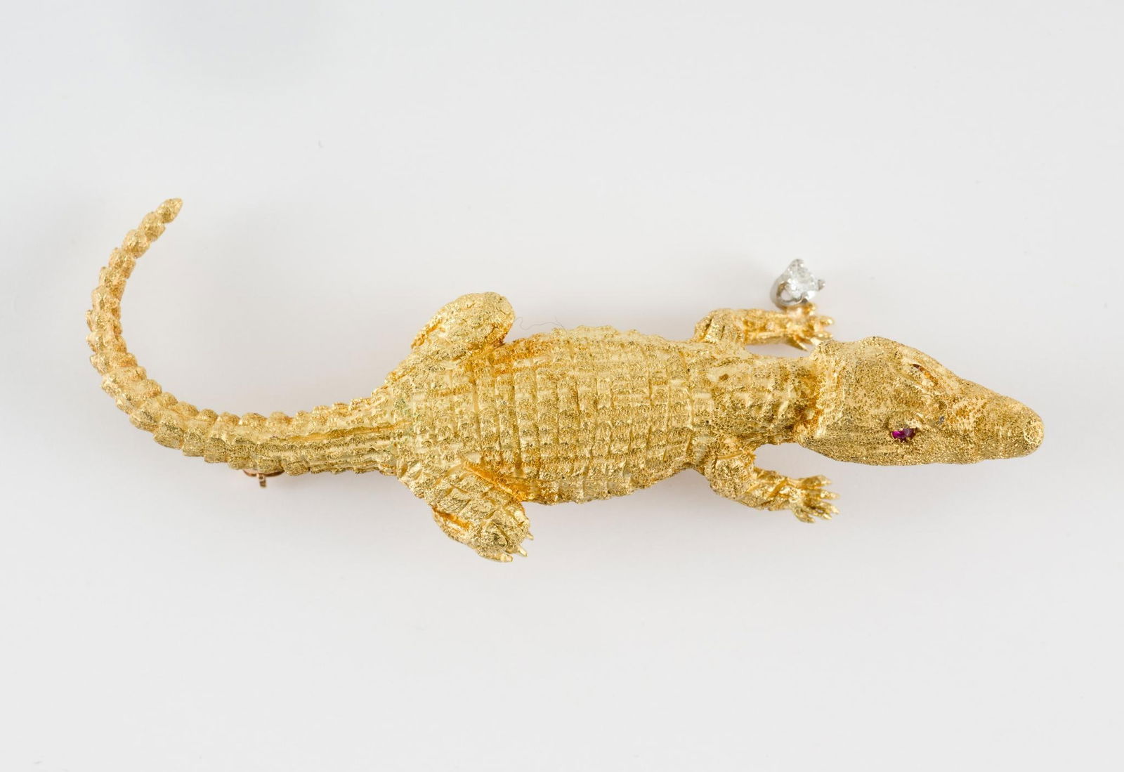 18K Gold, Ruby & Diamond Alligator Brooch (1 of 4)