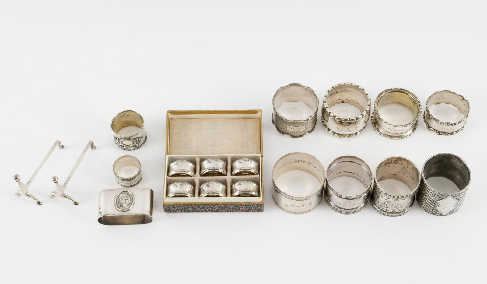 17 Napkin Rings Incl Sterling and Pair of Knife Rests (1 of 7)