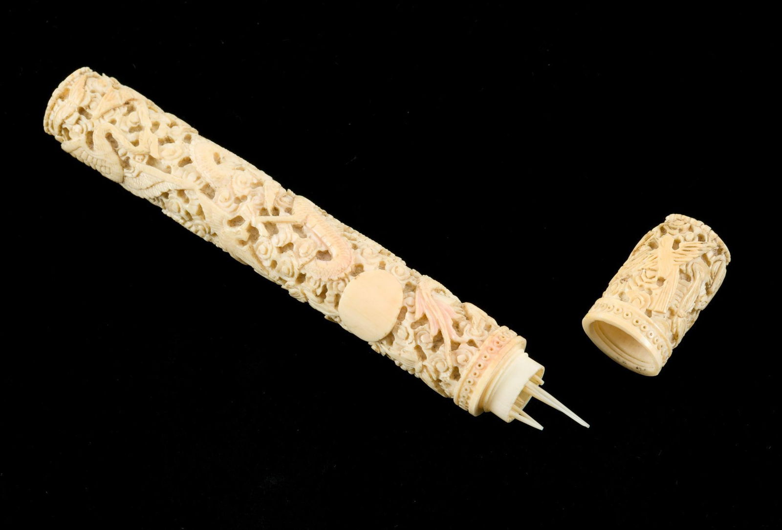 19th C Chinese Carved Case with Netting Tools (1 of 3)