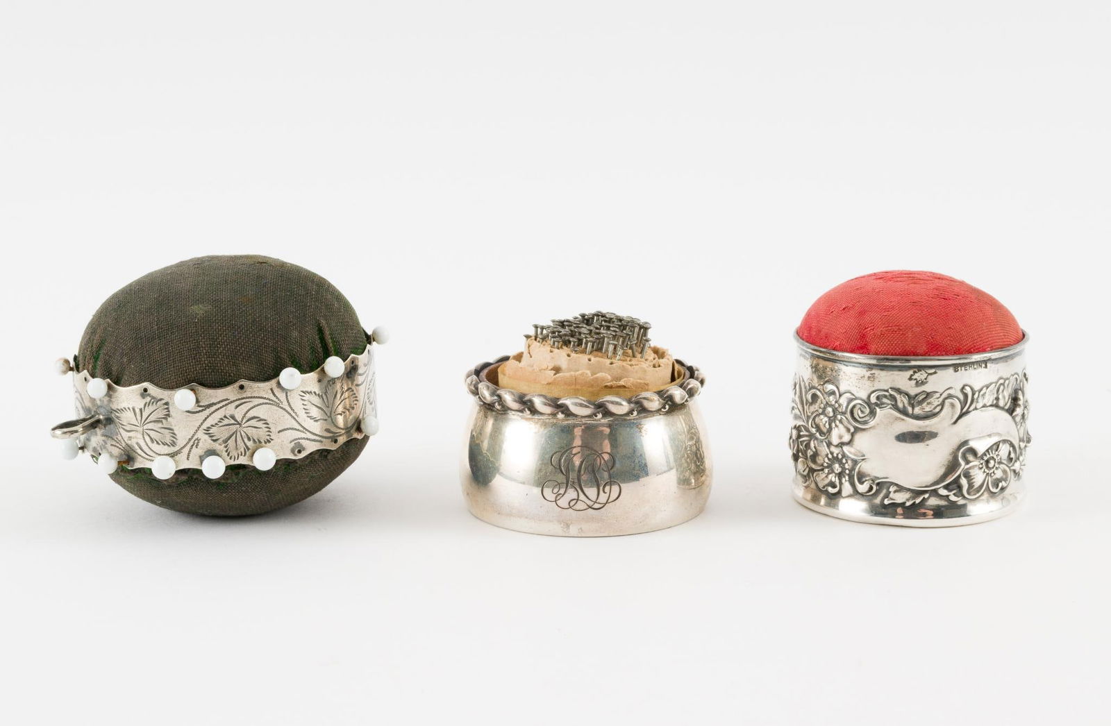 3 Antique Sterling Pin Cushions (1 of 6)