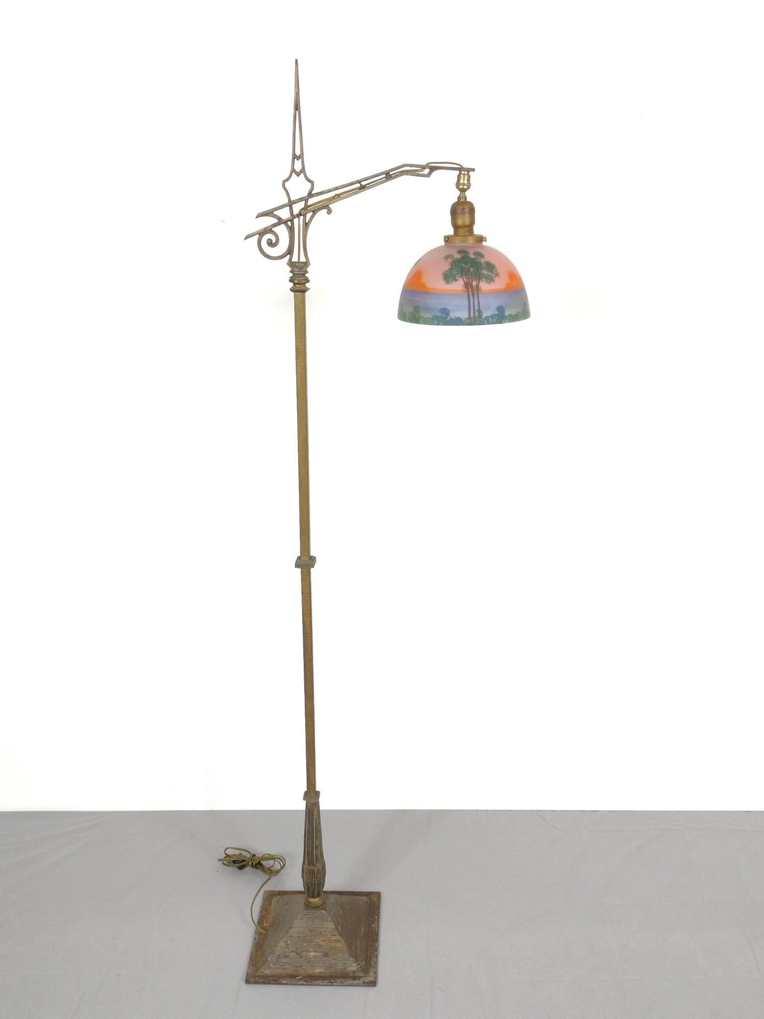 Metal Floor Lamp Wth Reverse Painted Glass Shade (1 of 7)